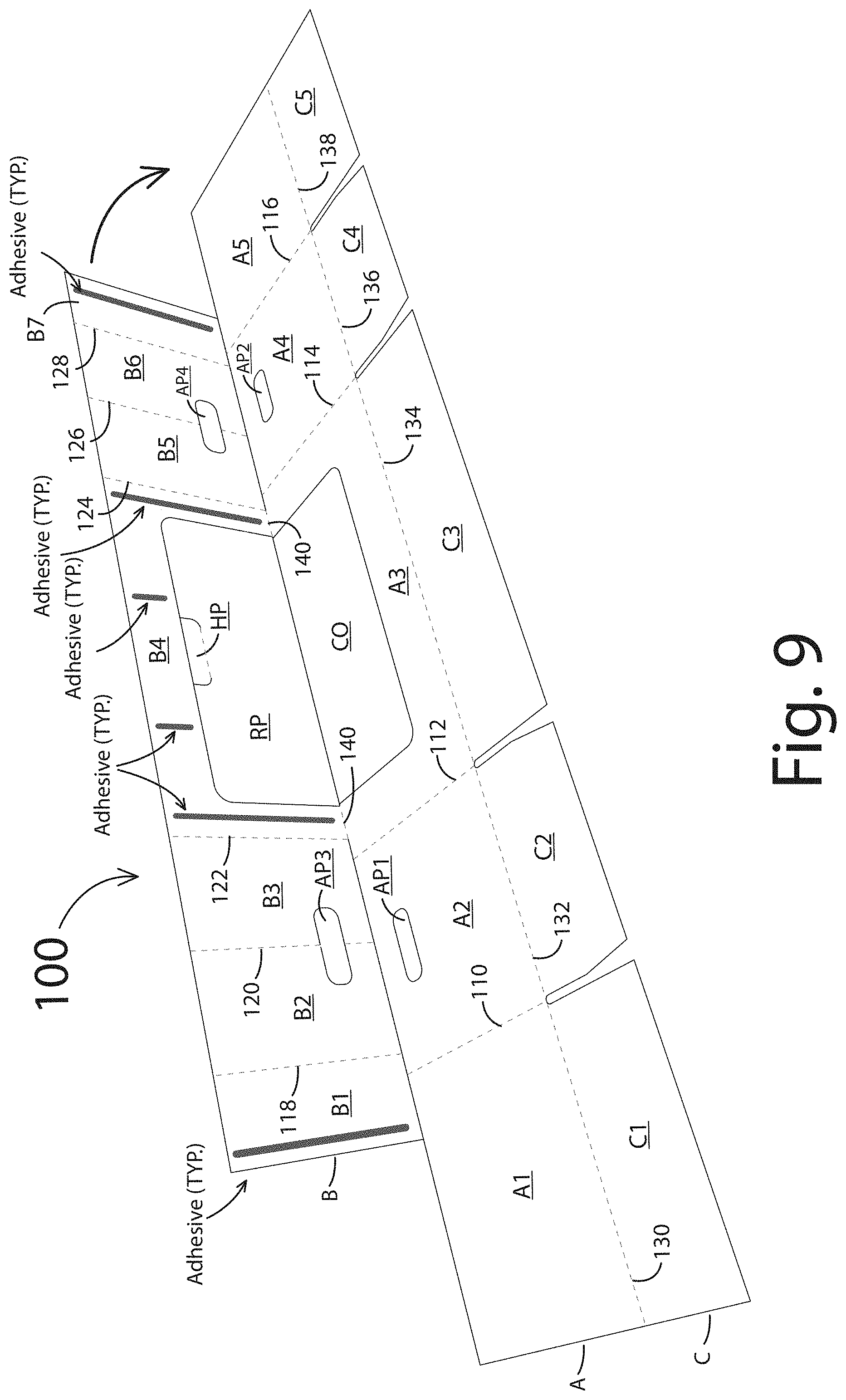 Patent US11780640 Figure 10 – One piece container with internal corner supports