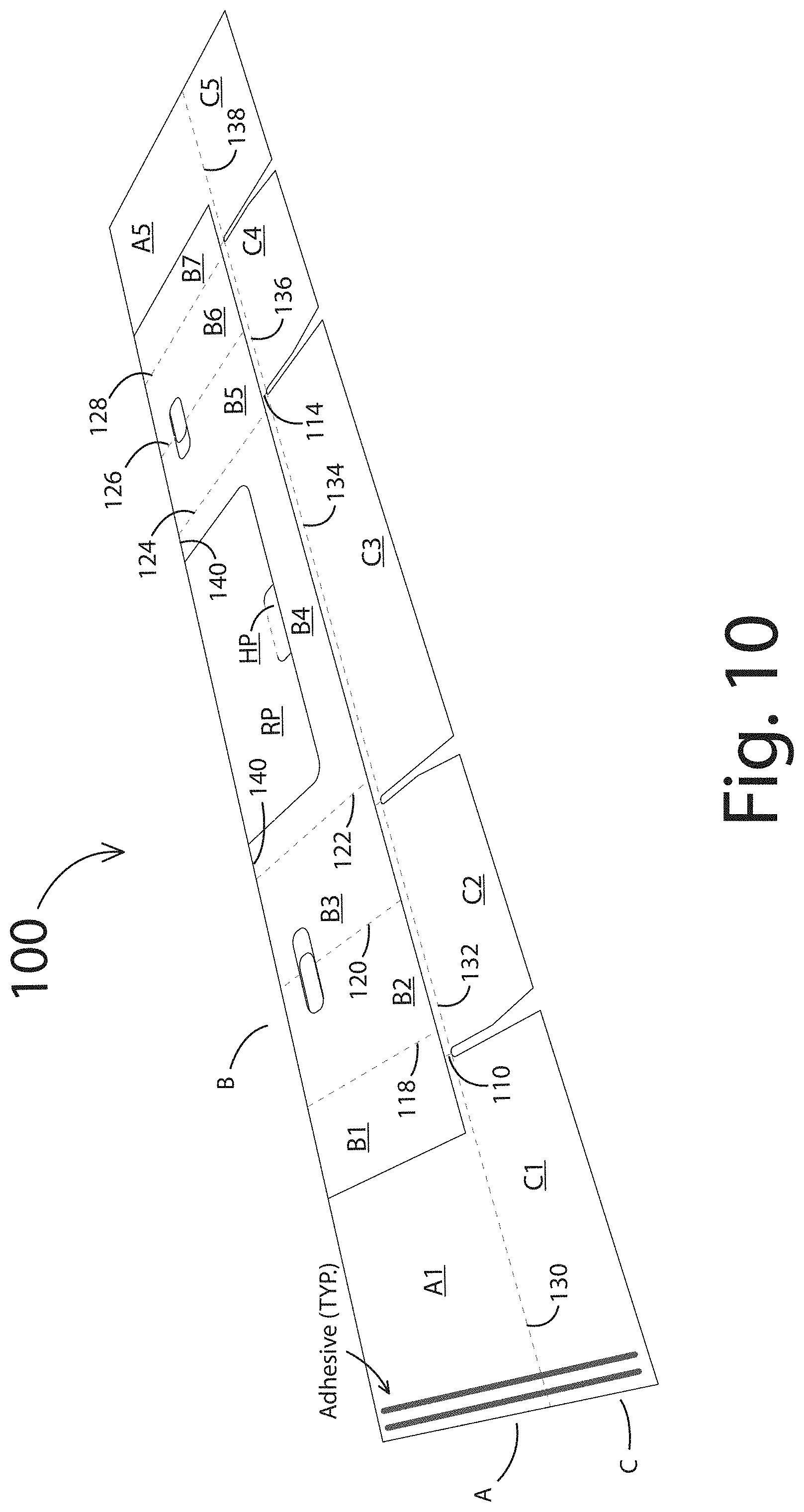 Patent US11780640 Figure 11 – One piece container with internal corner supports