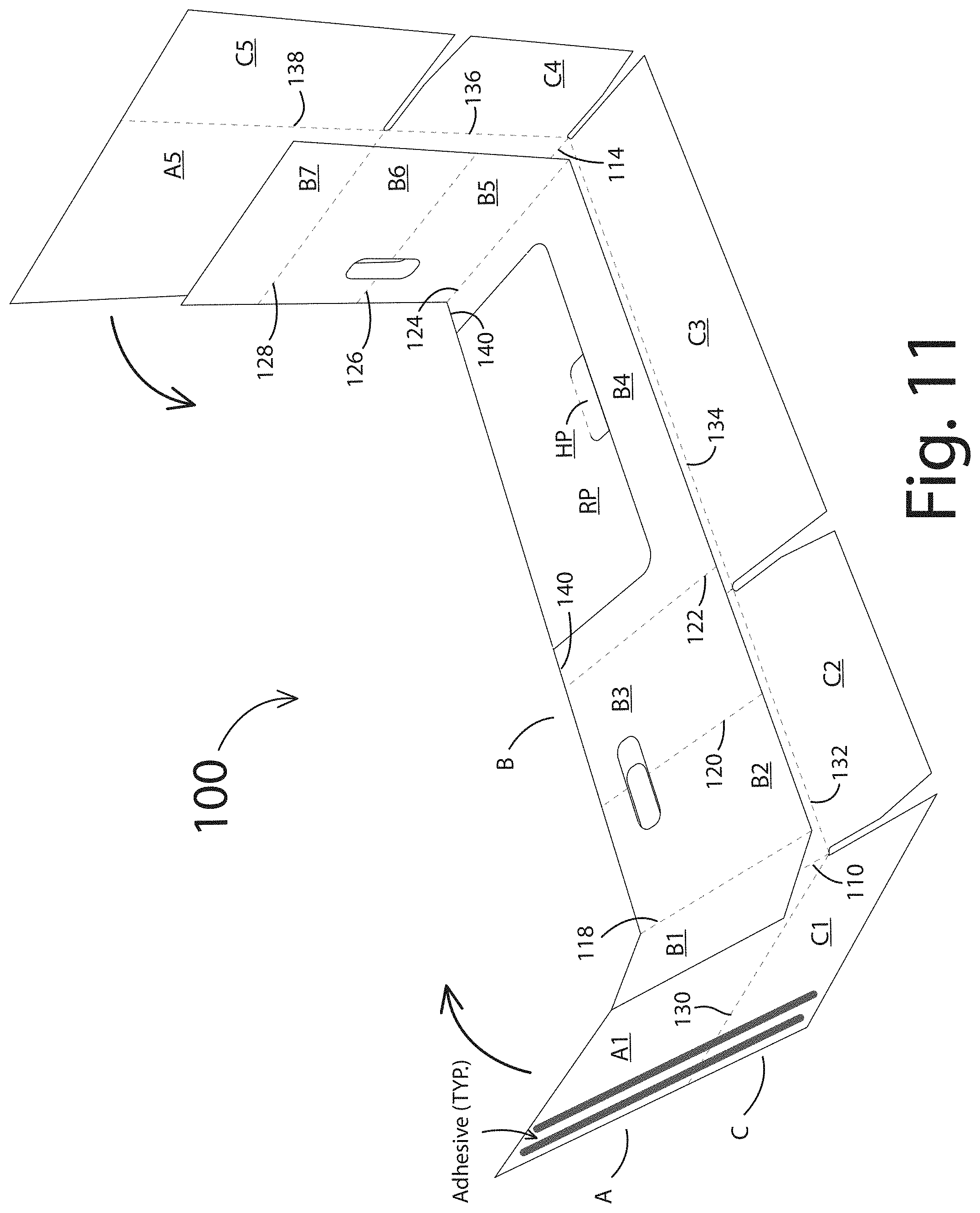 Patent US11780640 Figure 12 – One piece container with internal corner supports