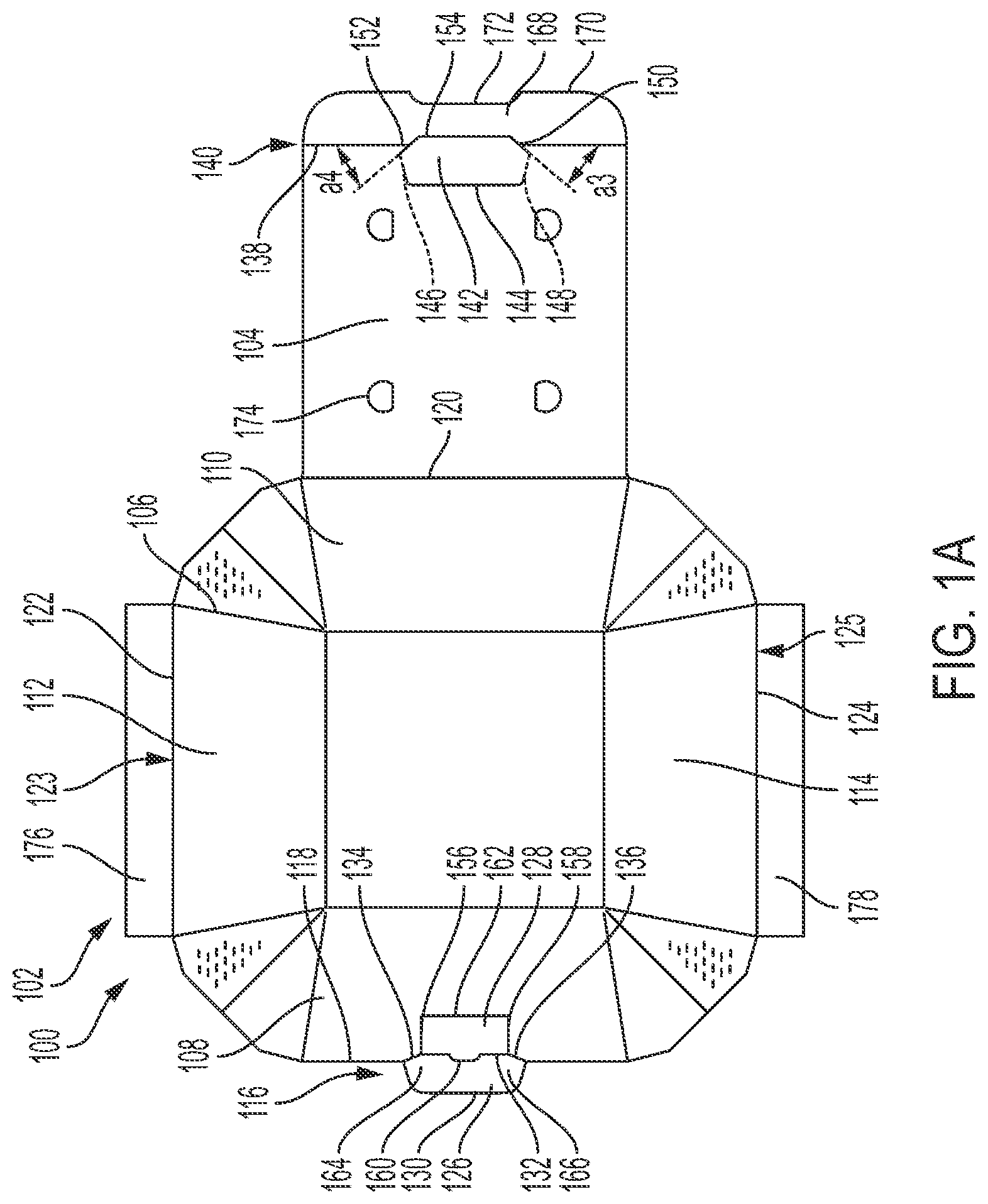 Patent US11780641 Figure 1 – Tamper-evident container having release flap and closure tab