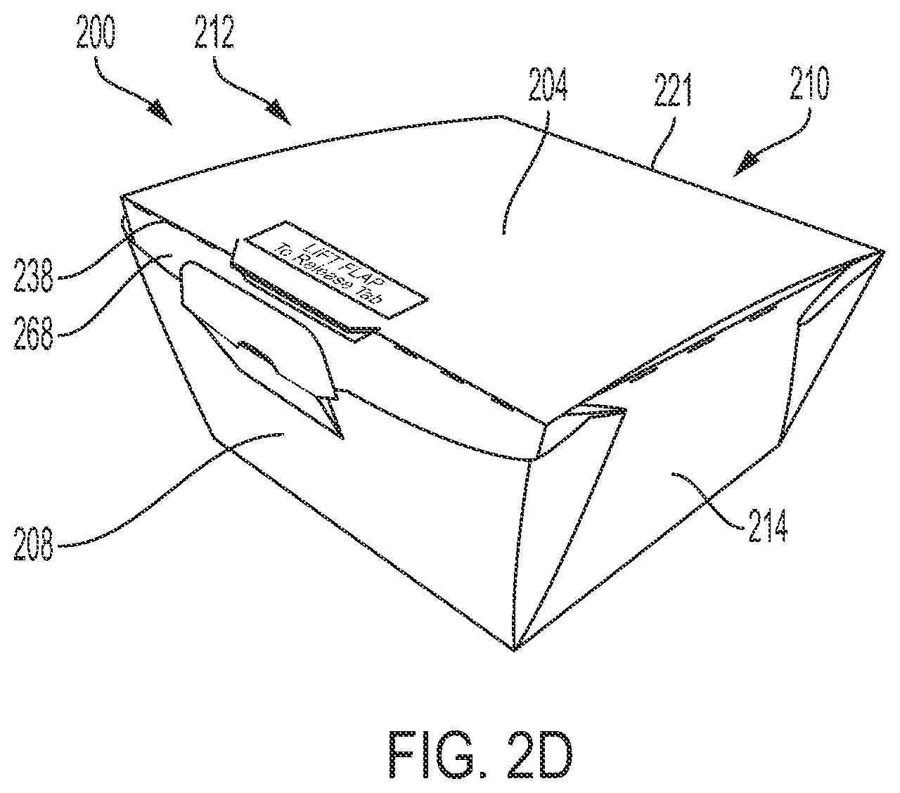 Patent US11780641 Figure 6 – Tamper-evident container having release flap and closure tab