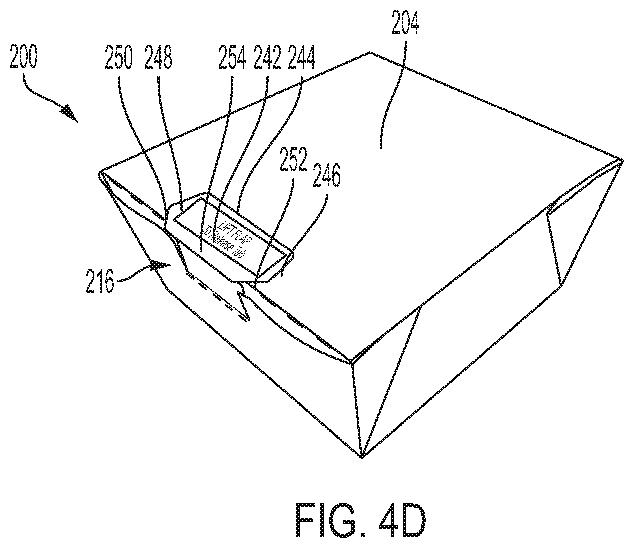 Patent US11780641 Figure 14 – Tamper-evident container having release flap and closure tab