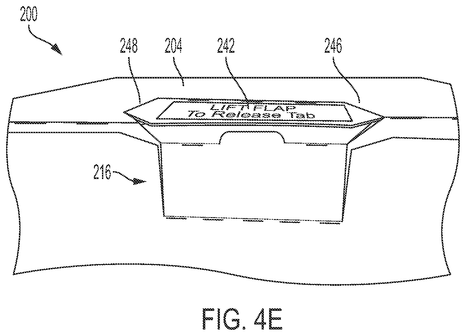Patent US11780641 Figure 15 – Tamper-evident container having release flap and closure tab