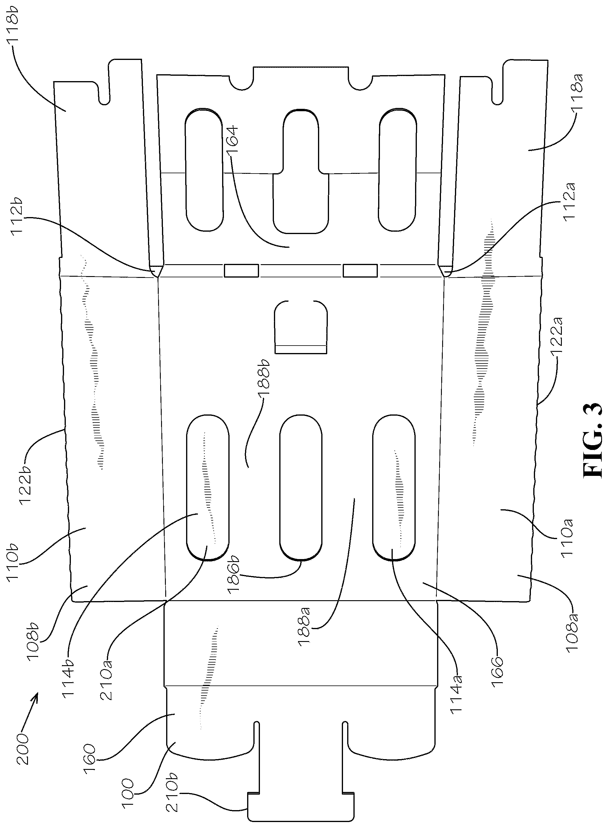 Patent US11780642 Figure 3 – Three-pack beverage box