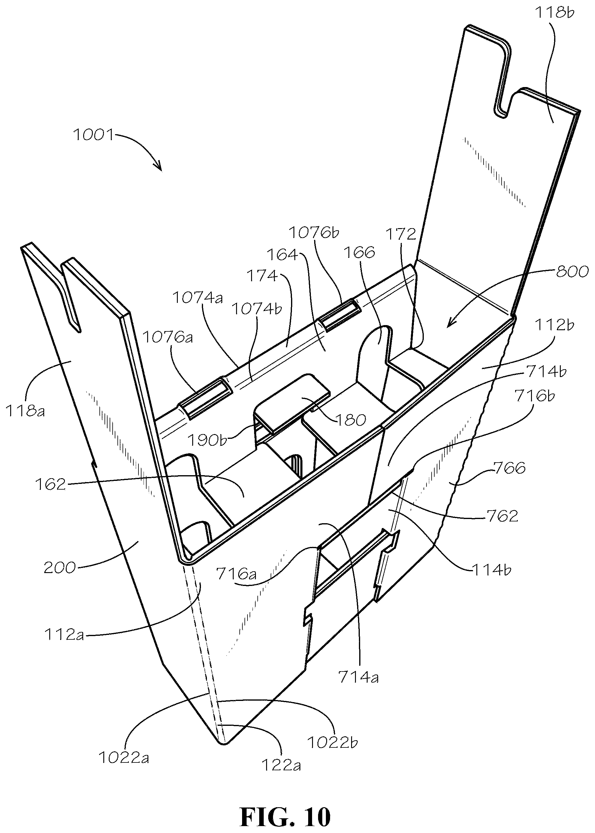 Patent US11780642 Figure 10 – Three-pack beverage box
