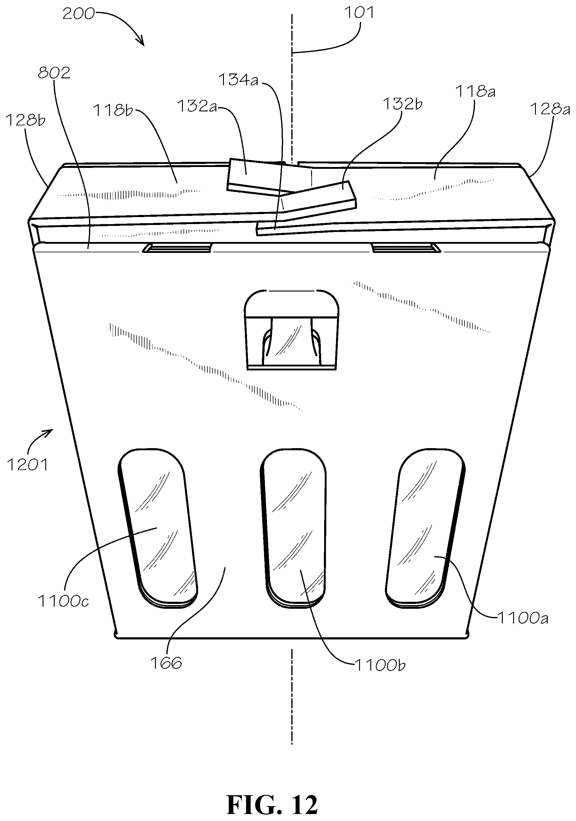 Patent US11780642 Figure 12 – Three-pack beverage box