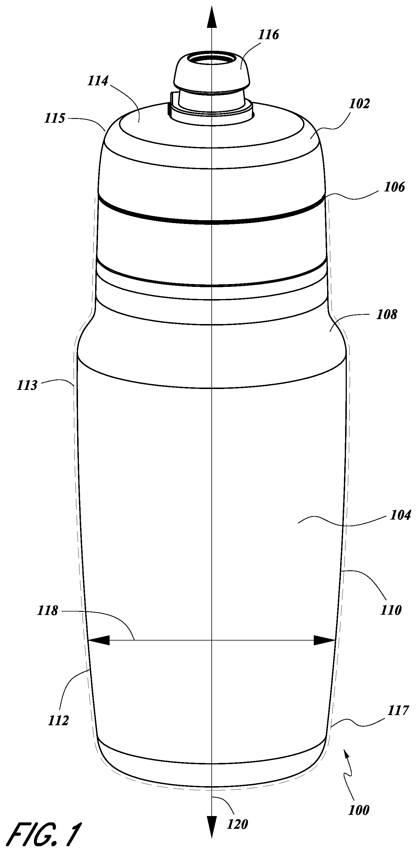 Patent US11780657 Figure 1 – Sport water bottle with high flow rate
