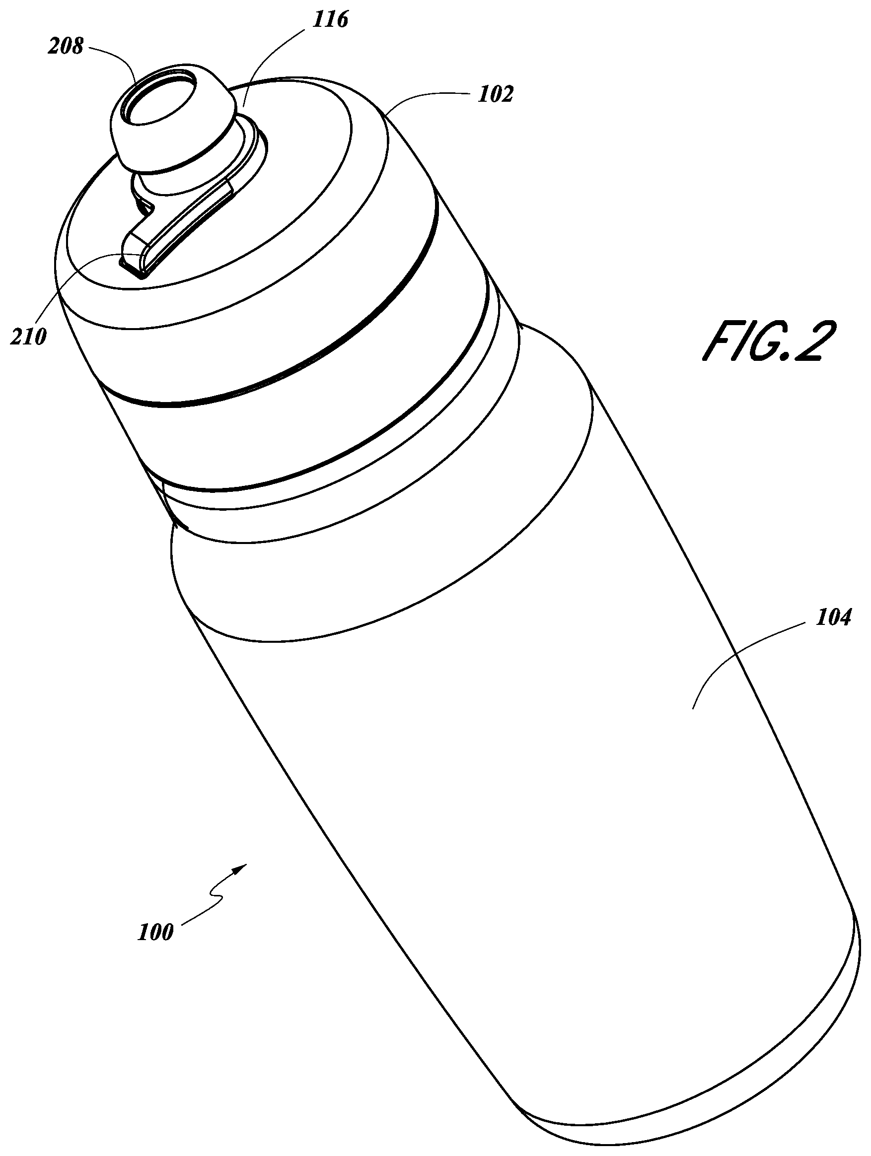 Patent US11780657 Figure 2 – Sport water bottle with high flow rate