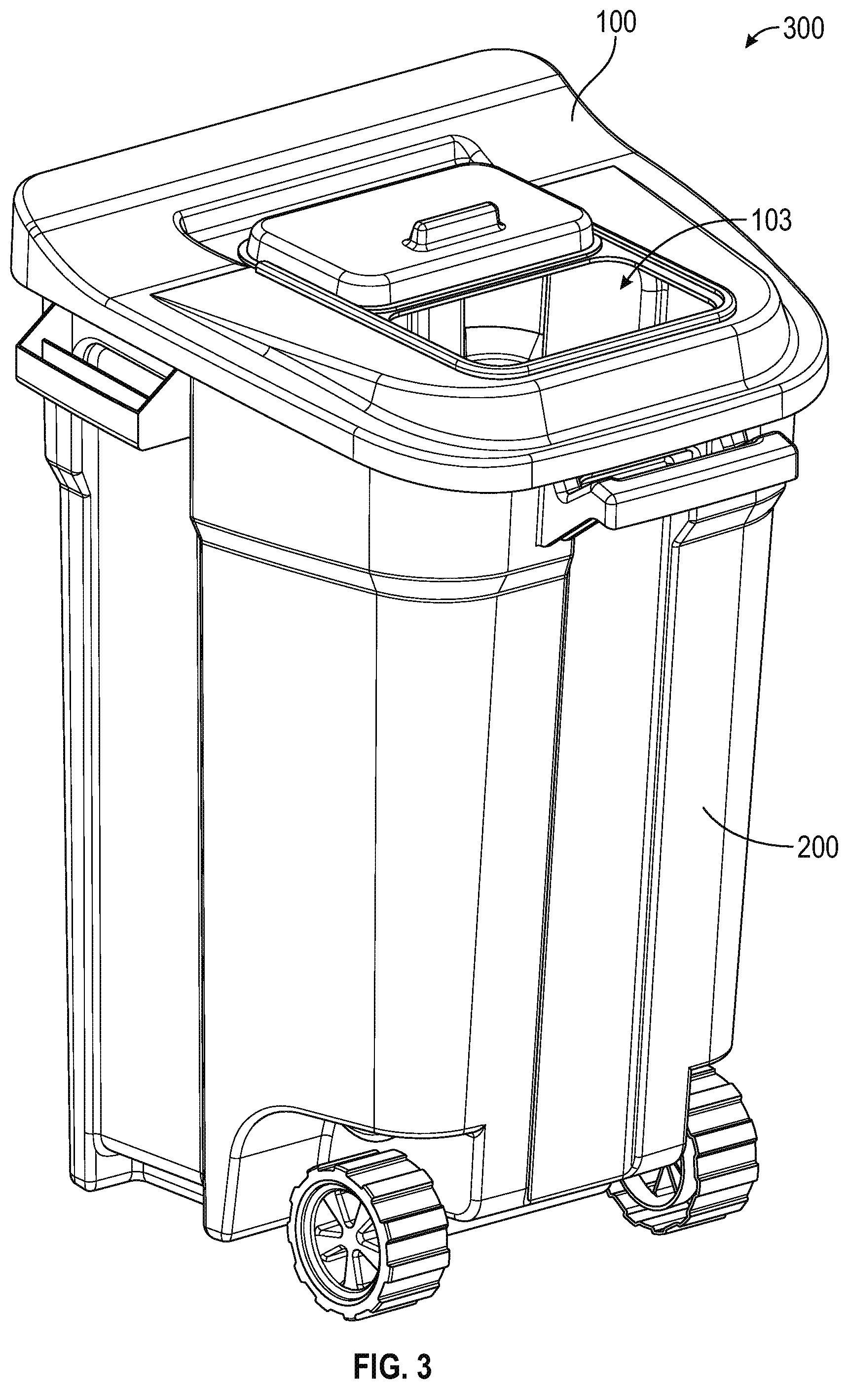 Patent US11780671 Figure 4 – Refuse containers and lids