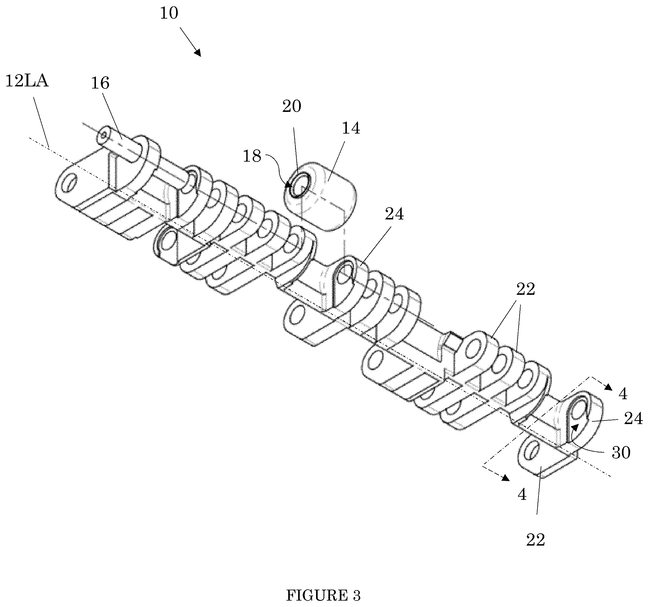 Patent US11780678 Figure 3 – Modular conveyor belt with retained rollers