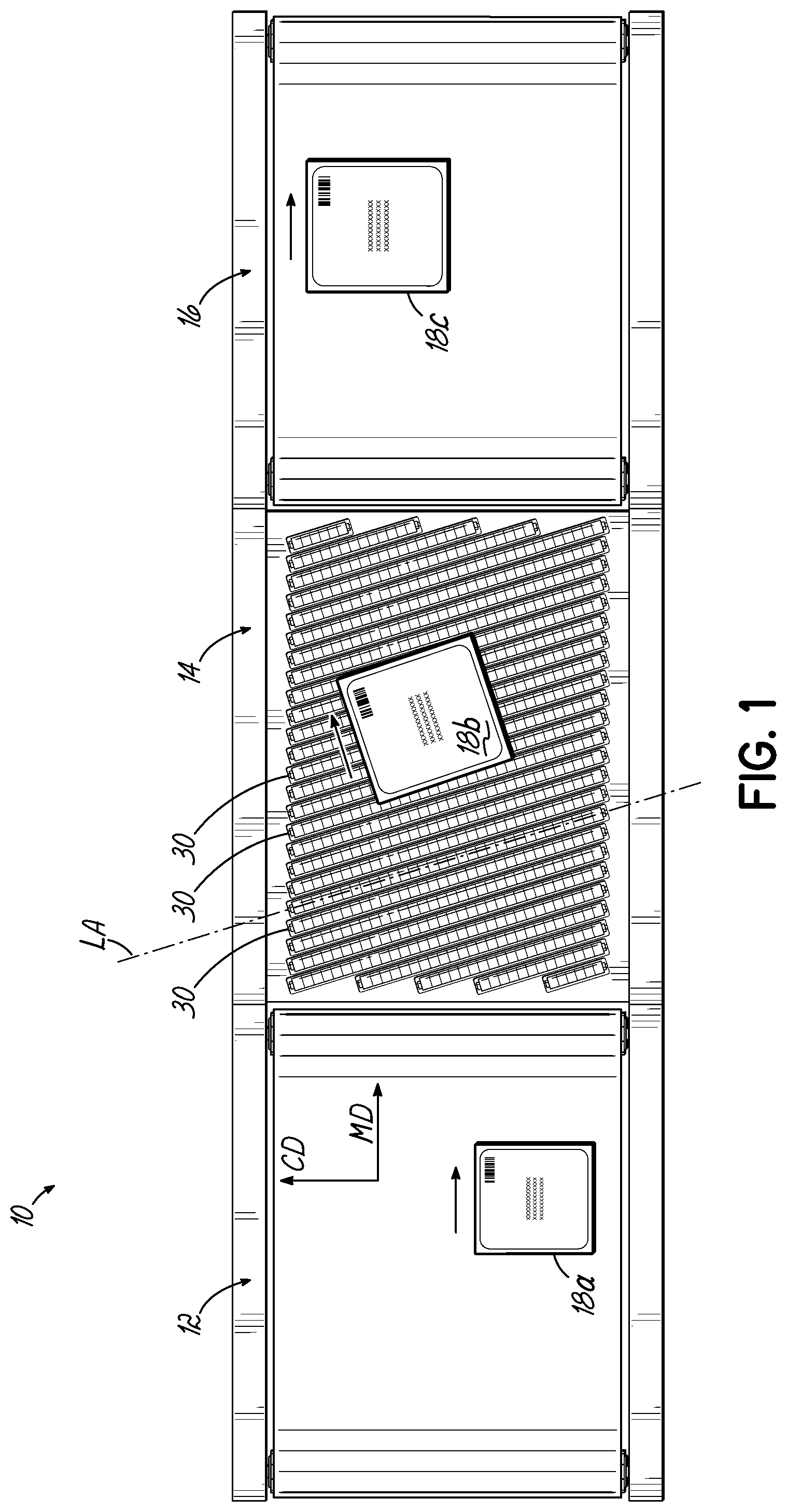 Patent US11780682 Figure 1 – Roller assembly for singulator