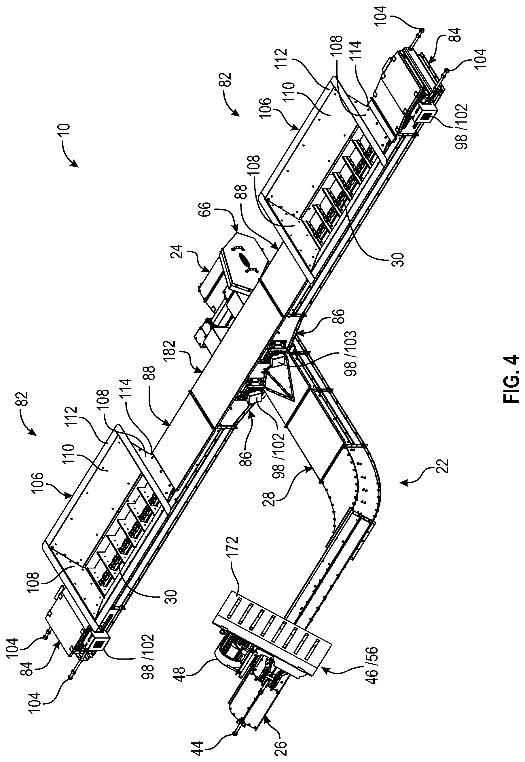 Patent US11780690 Figure 4 – Single drive dual hopper conveyor system