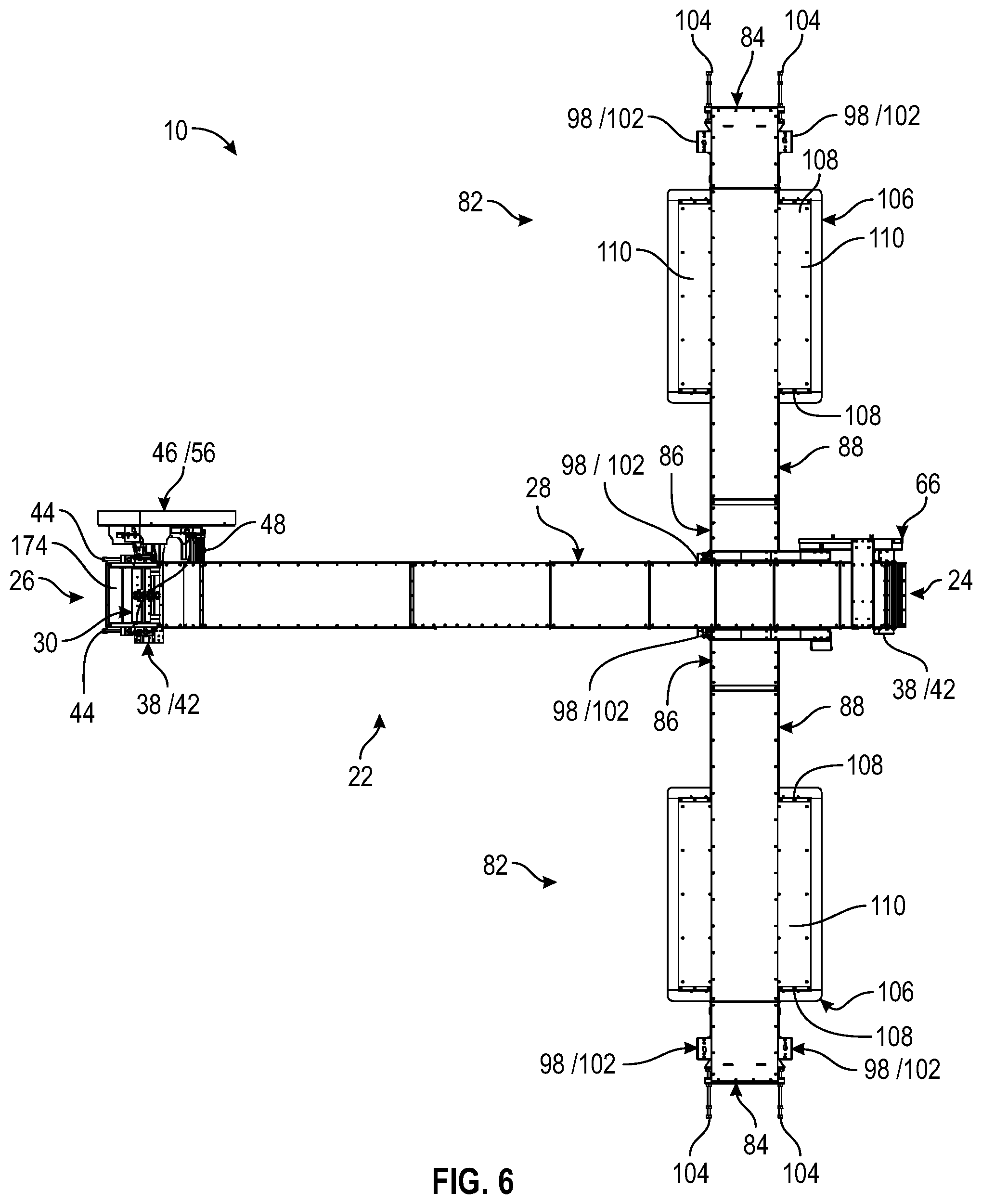 Patent US11780690 Figure 6 – Single drive dual hopper conveyor system