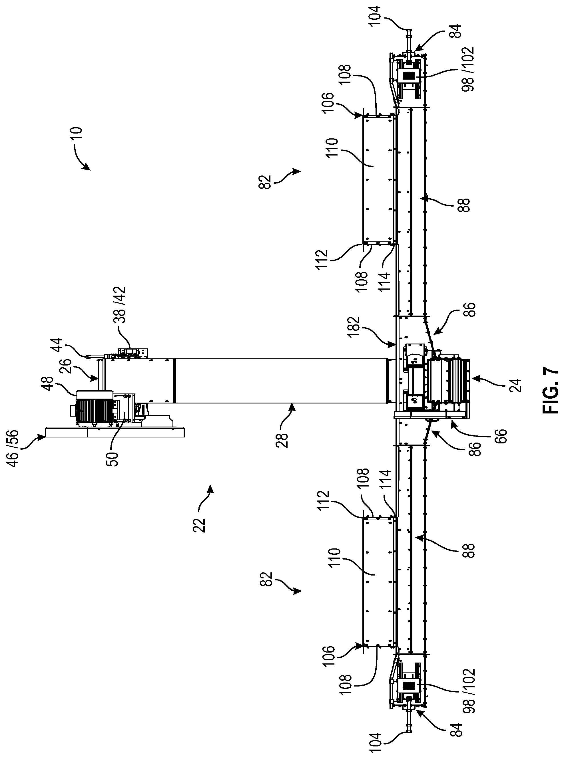 Patent US11780690 Figure 7 – Single drive dual hopper conveyor system