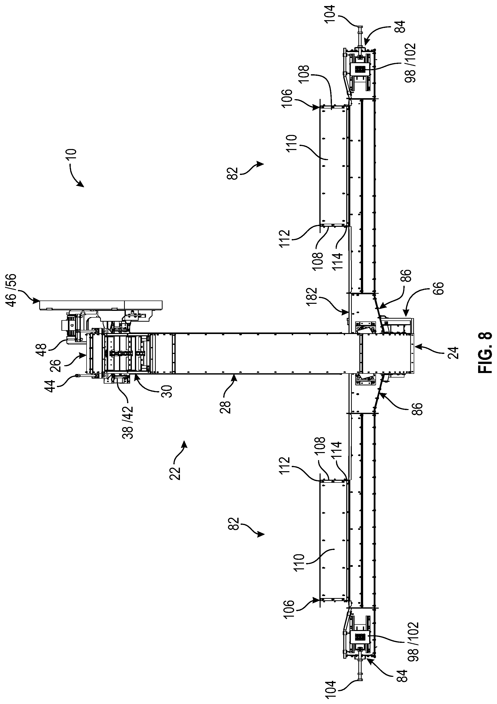 Patent US11780690 Figure 8 – Single drive dual hopper conveyor system