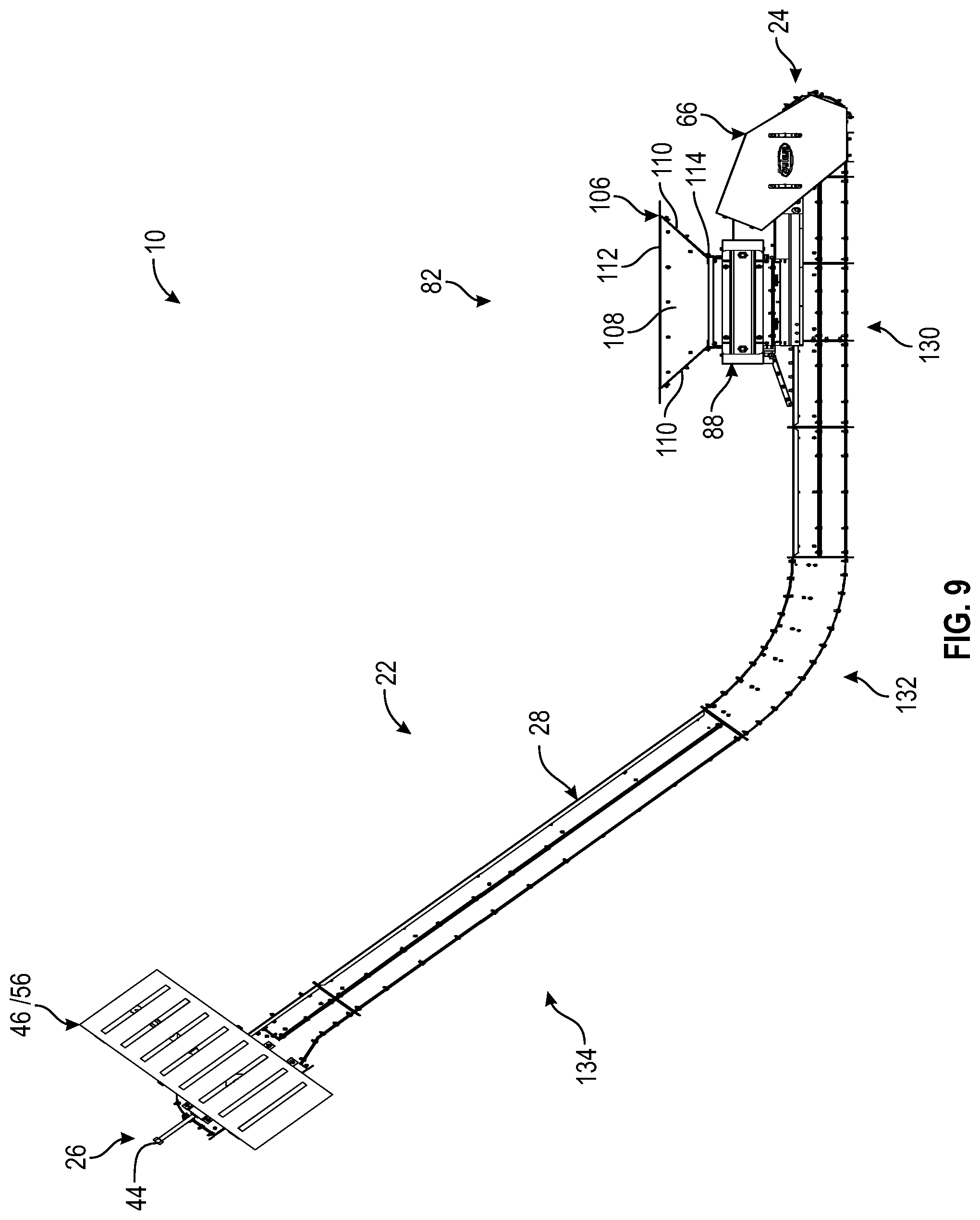Patent US11780690 Figure 9 – Single drive dual hopper conveyor system