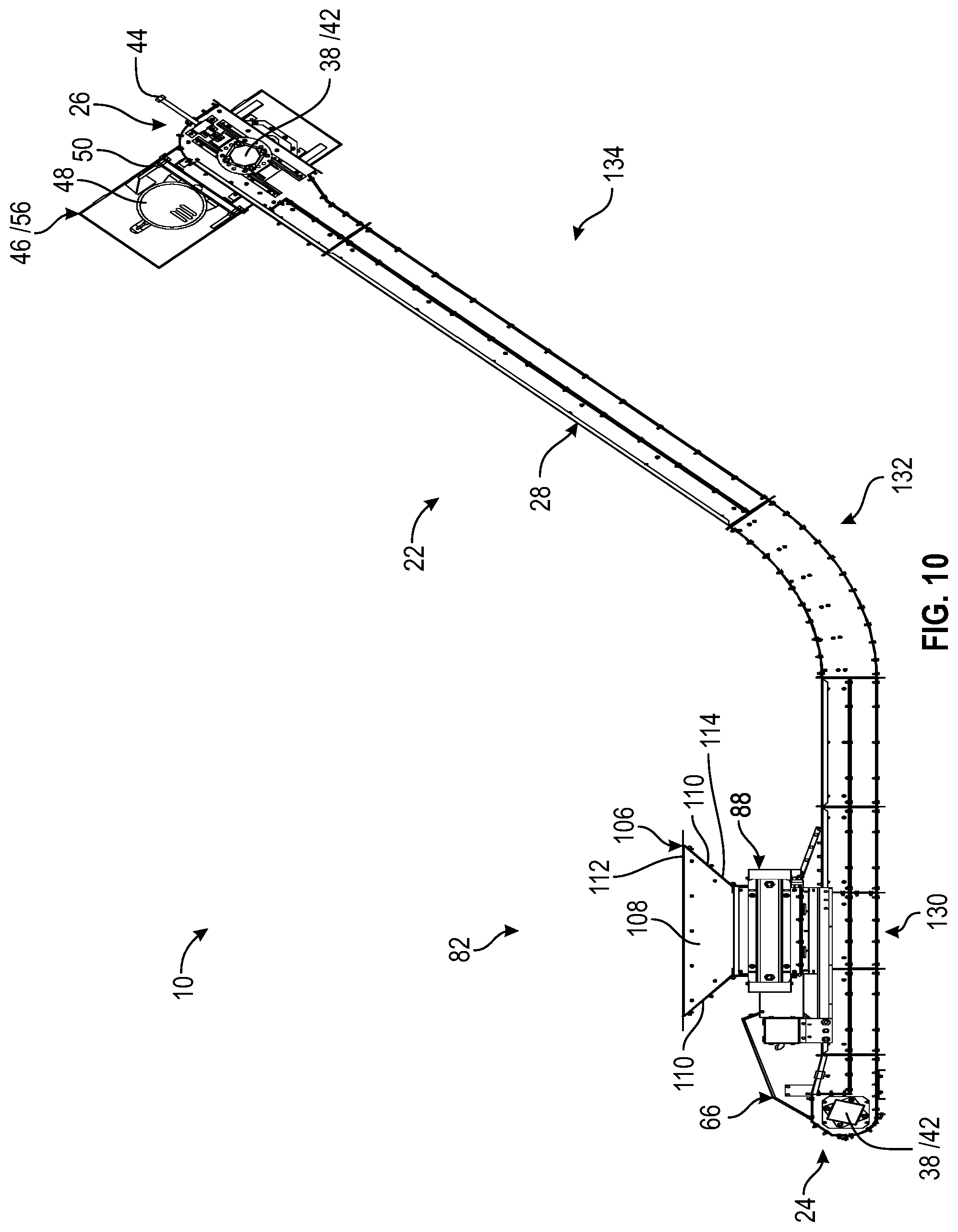 Patent US11780690 Figure 10 – Single drive dual hopper conveyor system