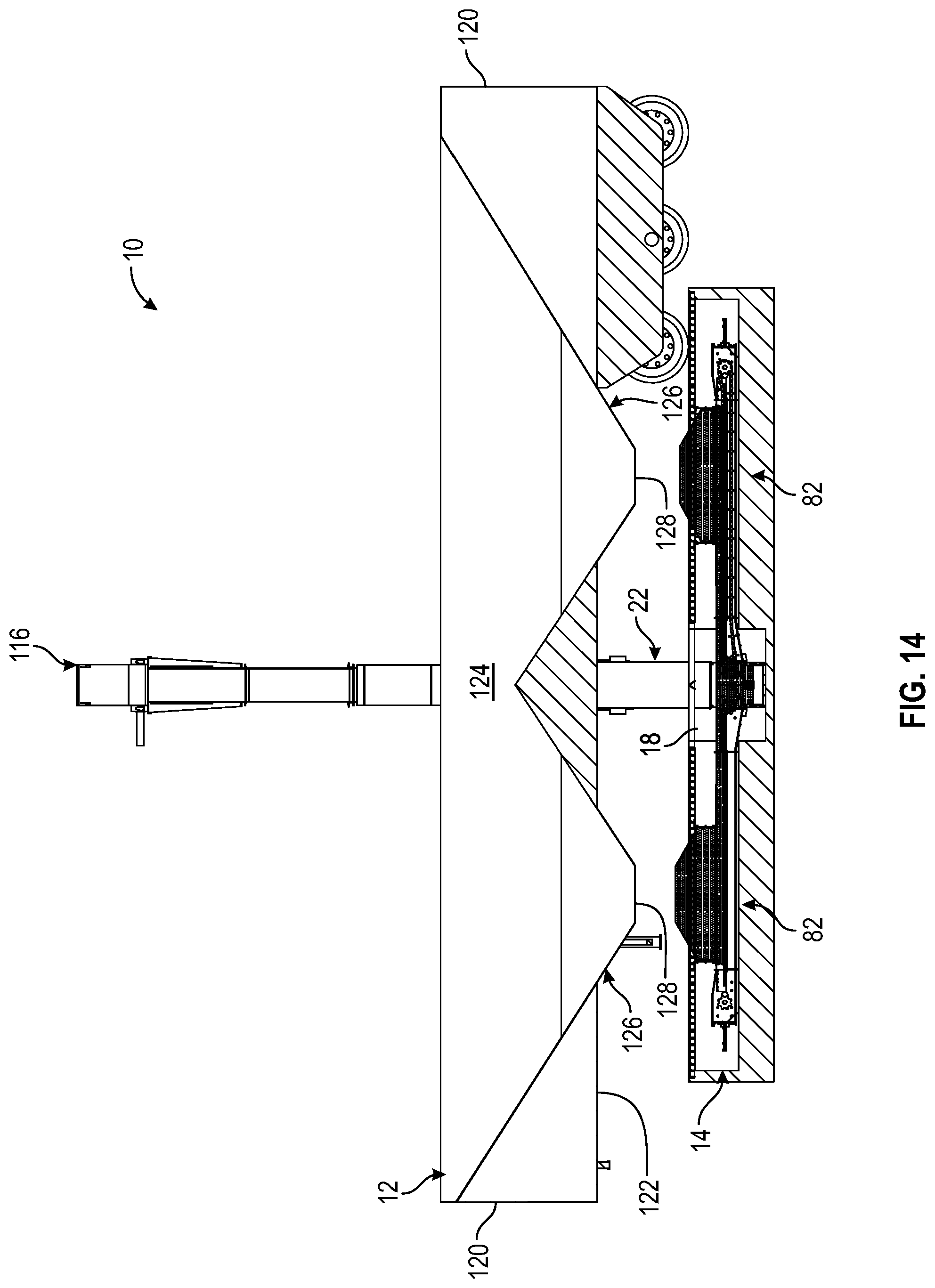 Patent US11780690 Figure 14 – Single drive dual hopper conveyor system