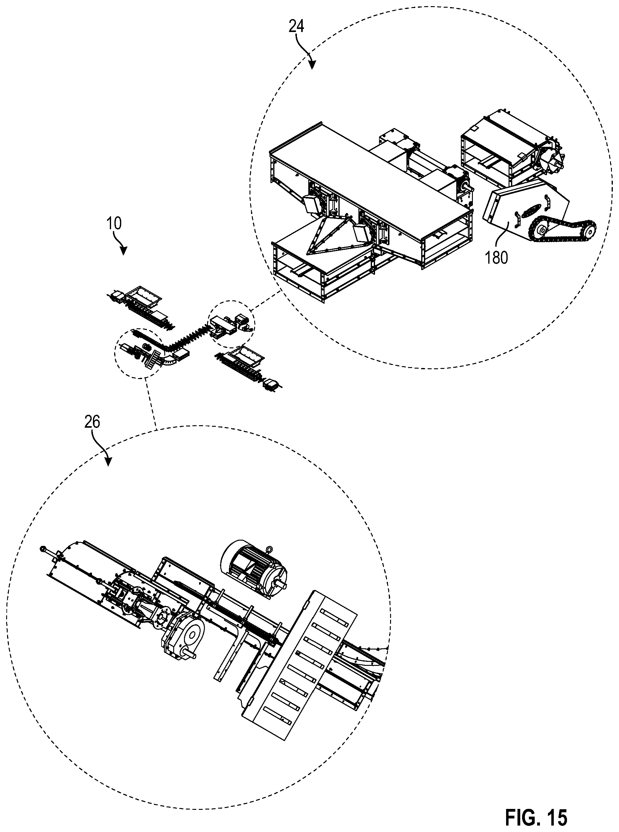 Patent US11780690 Figure 15 – Single drive dual hopper conveyor system