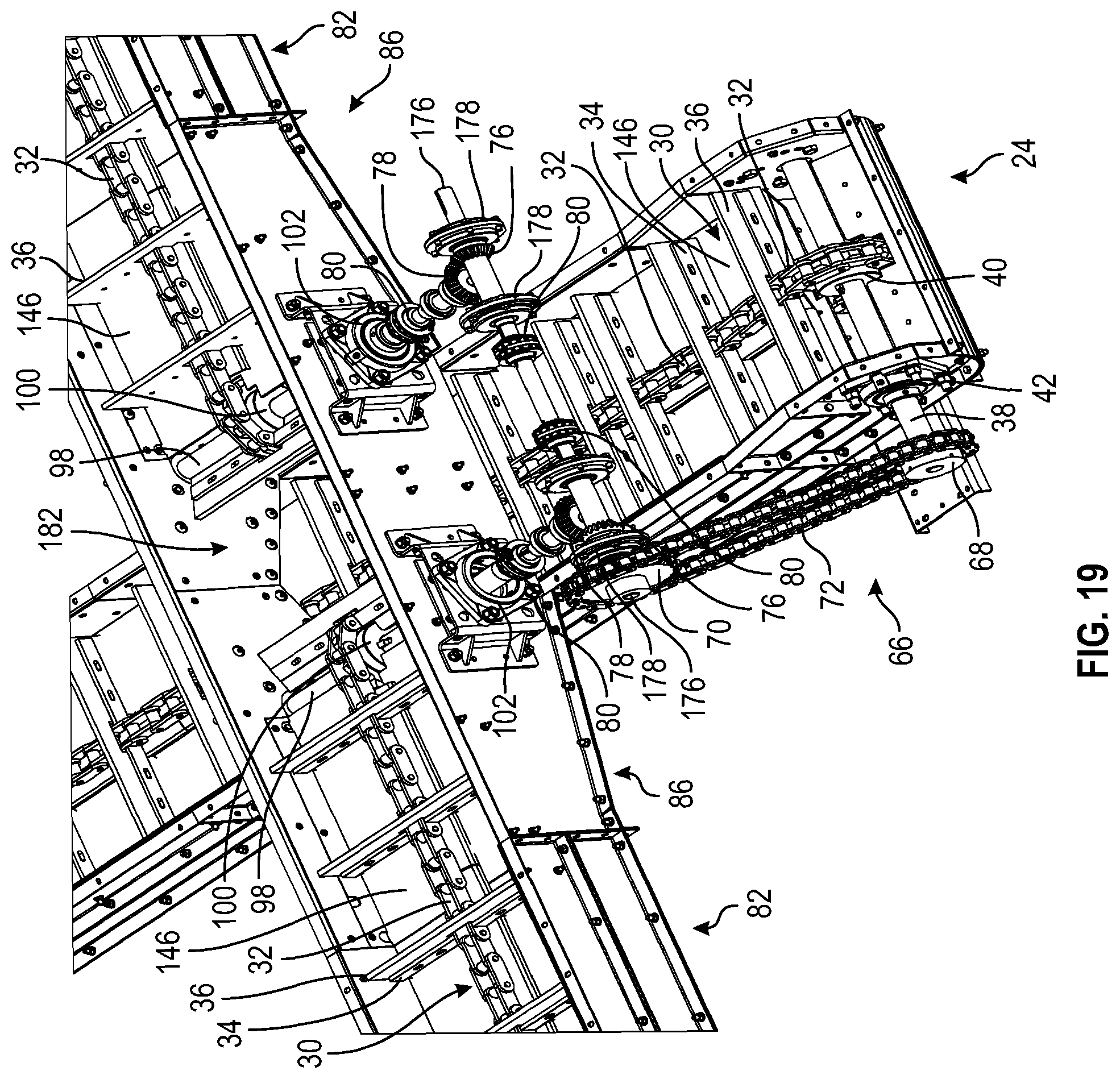 Patent US11780690 Figure 19 – Single drive dual hopper conveyor system