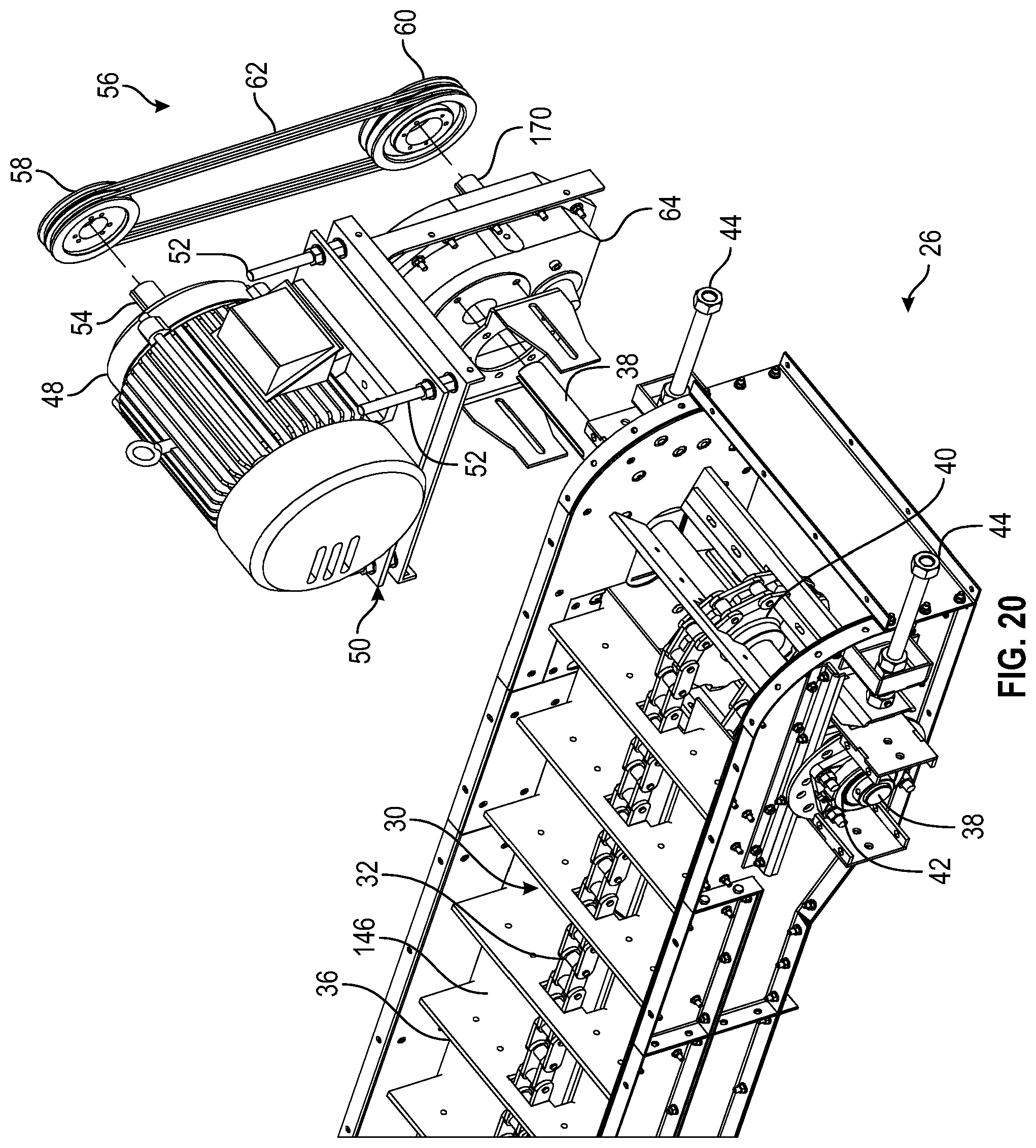 Patent US11780690 Figure 20 – Single drive dual hopper conveyor system