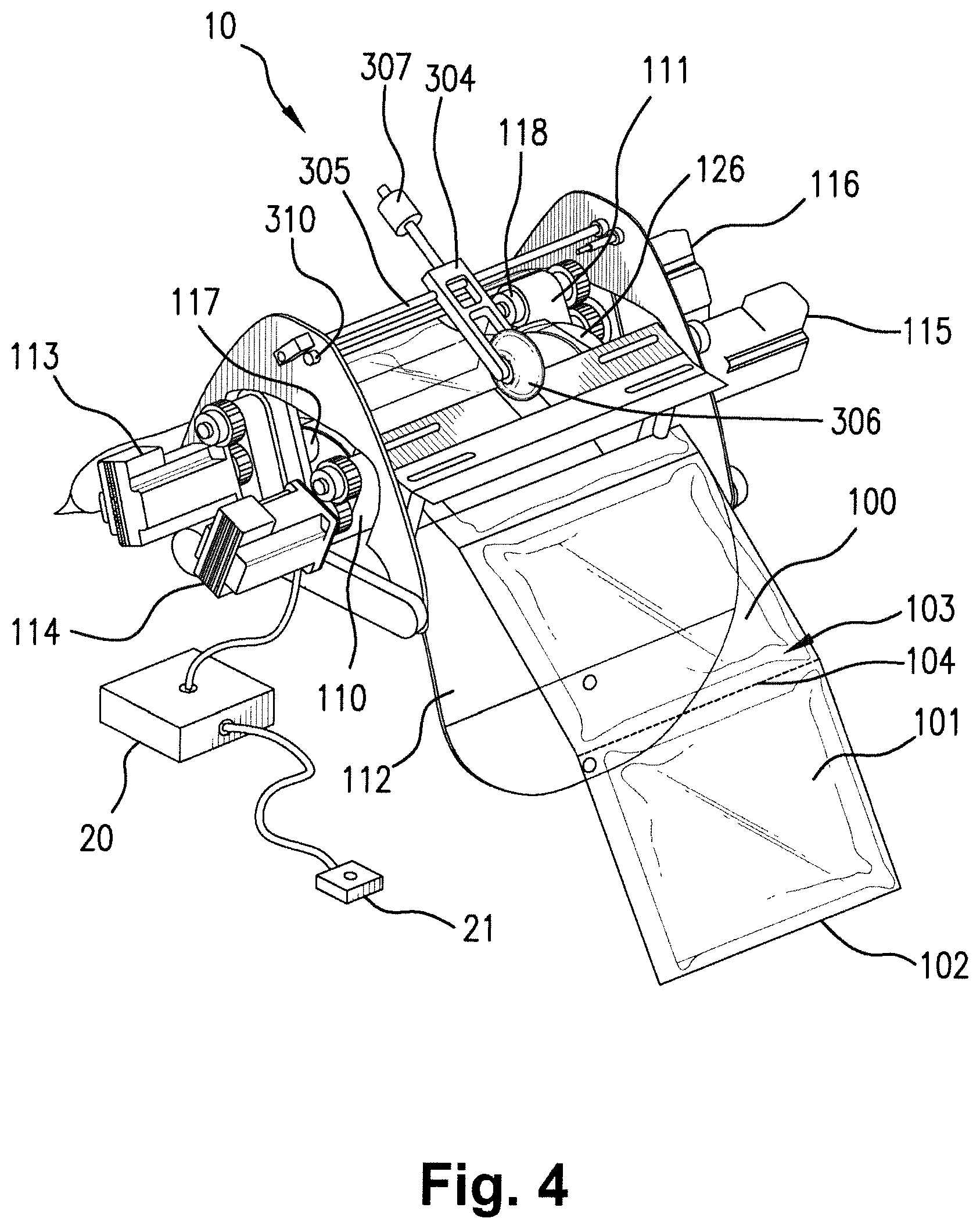 Patent US11780696 Figure 4 – Automated air-pillow dispenser