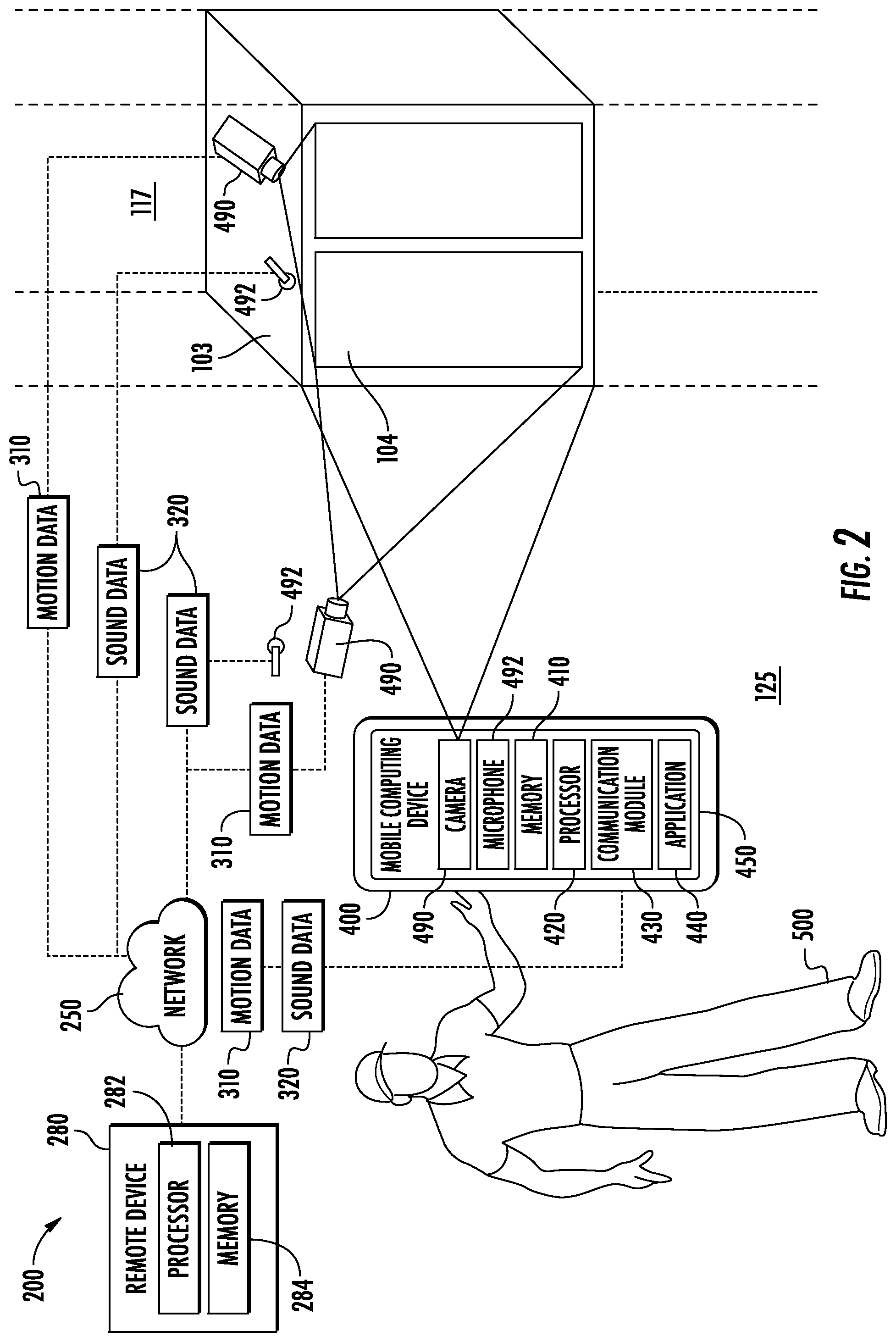 Patent US11780704 Figure 2 – Measurement and diagnostic of elevator door performance using sound and video
