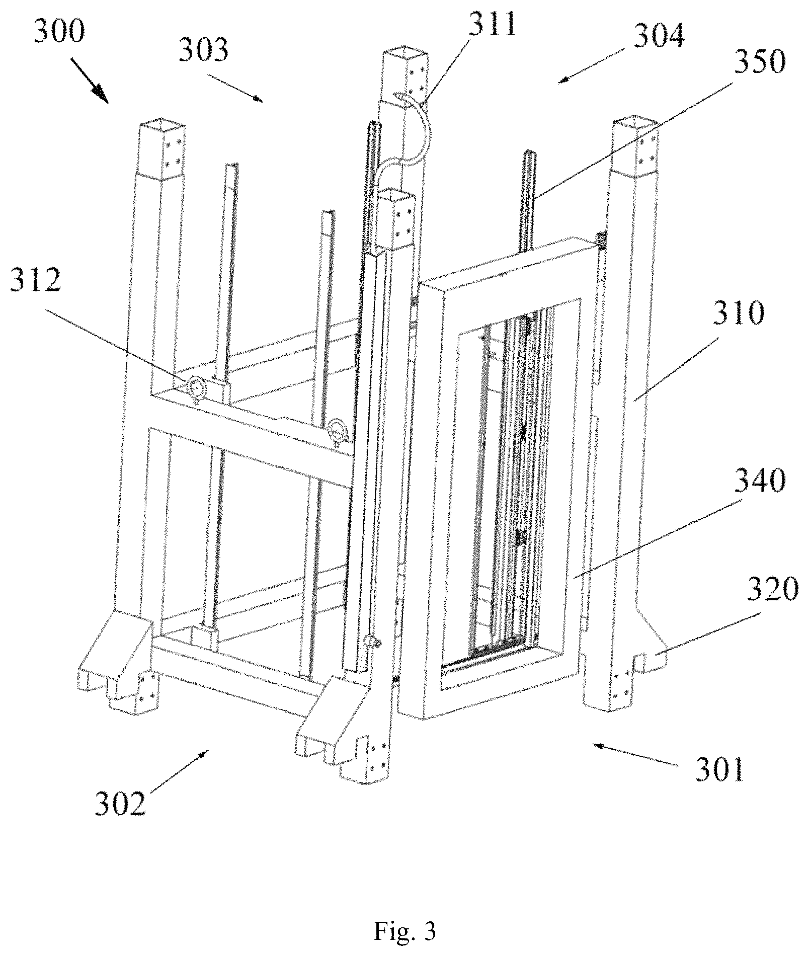 Patent US11780706 Figure 3 – Modular elevator assembly and rail