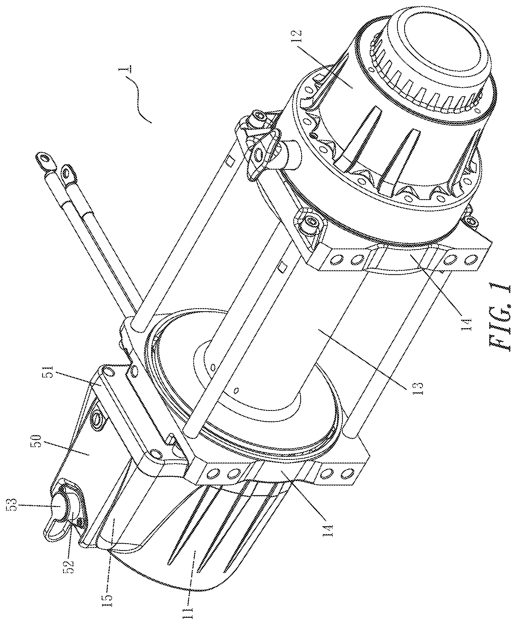 Patent US11780714 — Integrated structure of power source of power winch and electric control box — Figure 1
