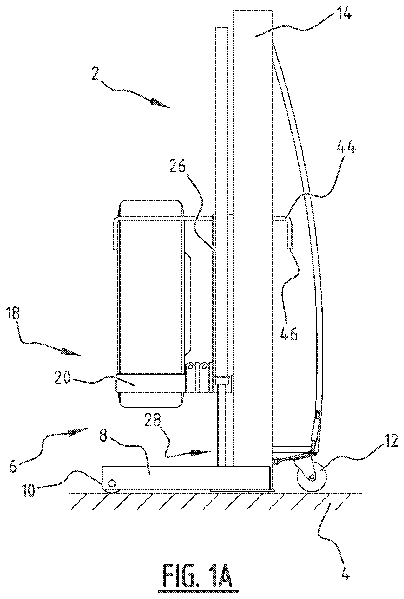 Patent US11780716 Figure 1 – Lifting column enabling wheel access for lifting a vehicle, lifting system comprising such lifting column and a corresponding method for lifting a vehicle
