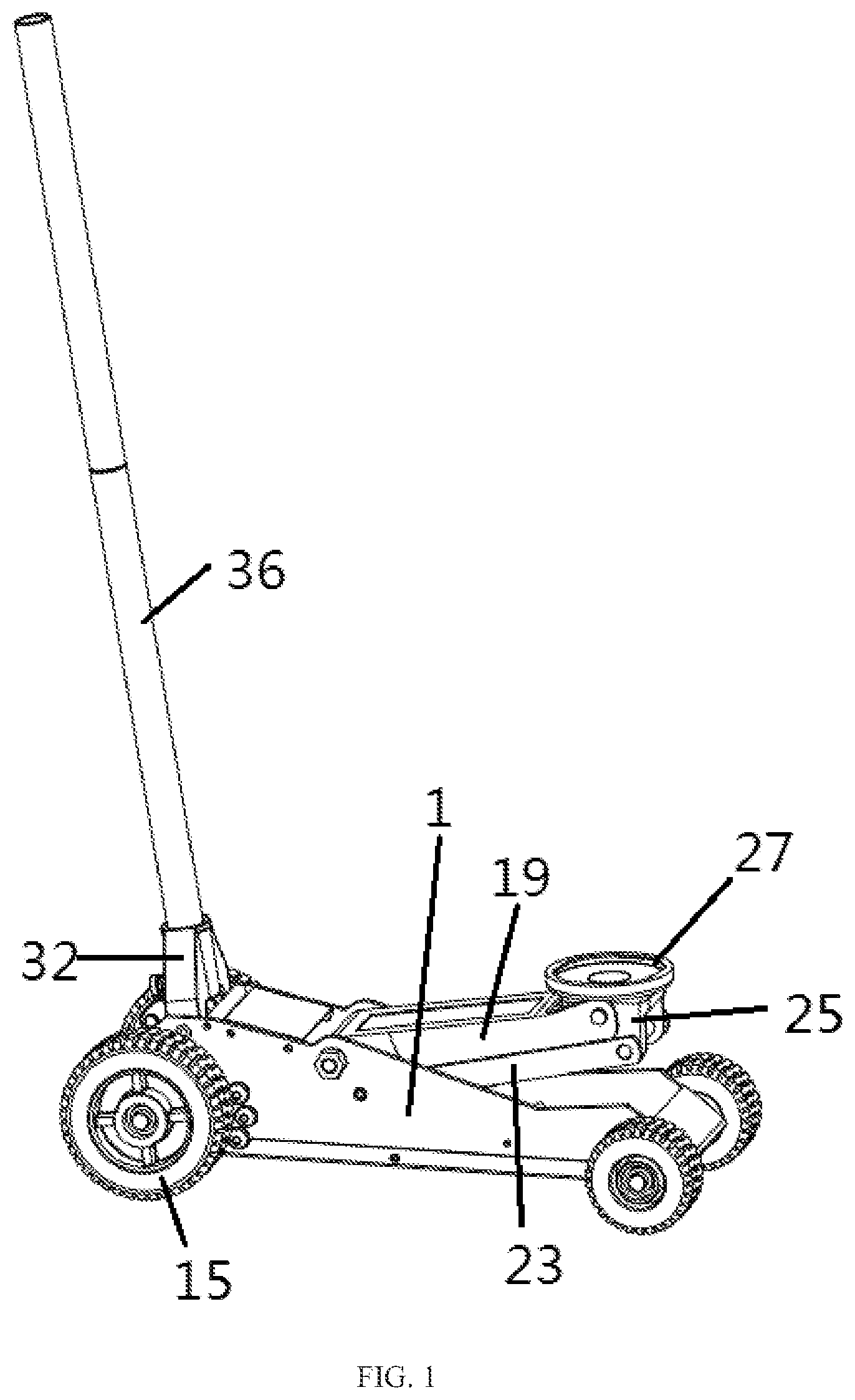 Patent US11780717 Figure 1 – Jack with a protecting structure of a pump piston and method for using the same