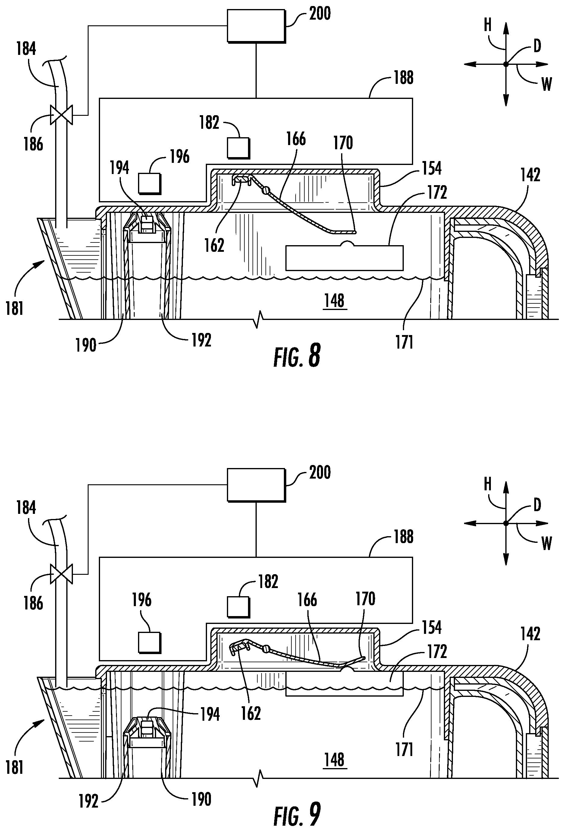 Patent US11780722 Figure 8 – Autofill pitcher overfill shutoff mechanism
