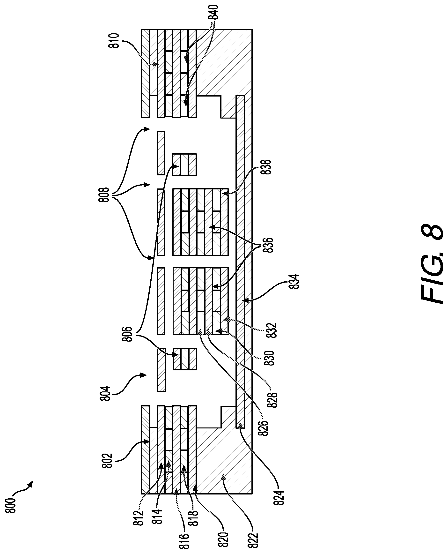 Patent US11780725 Figure 8 – MEMS device built using the BEOL metal layers of a solid state semiconductor process