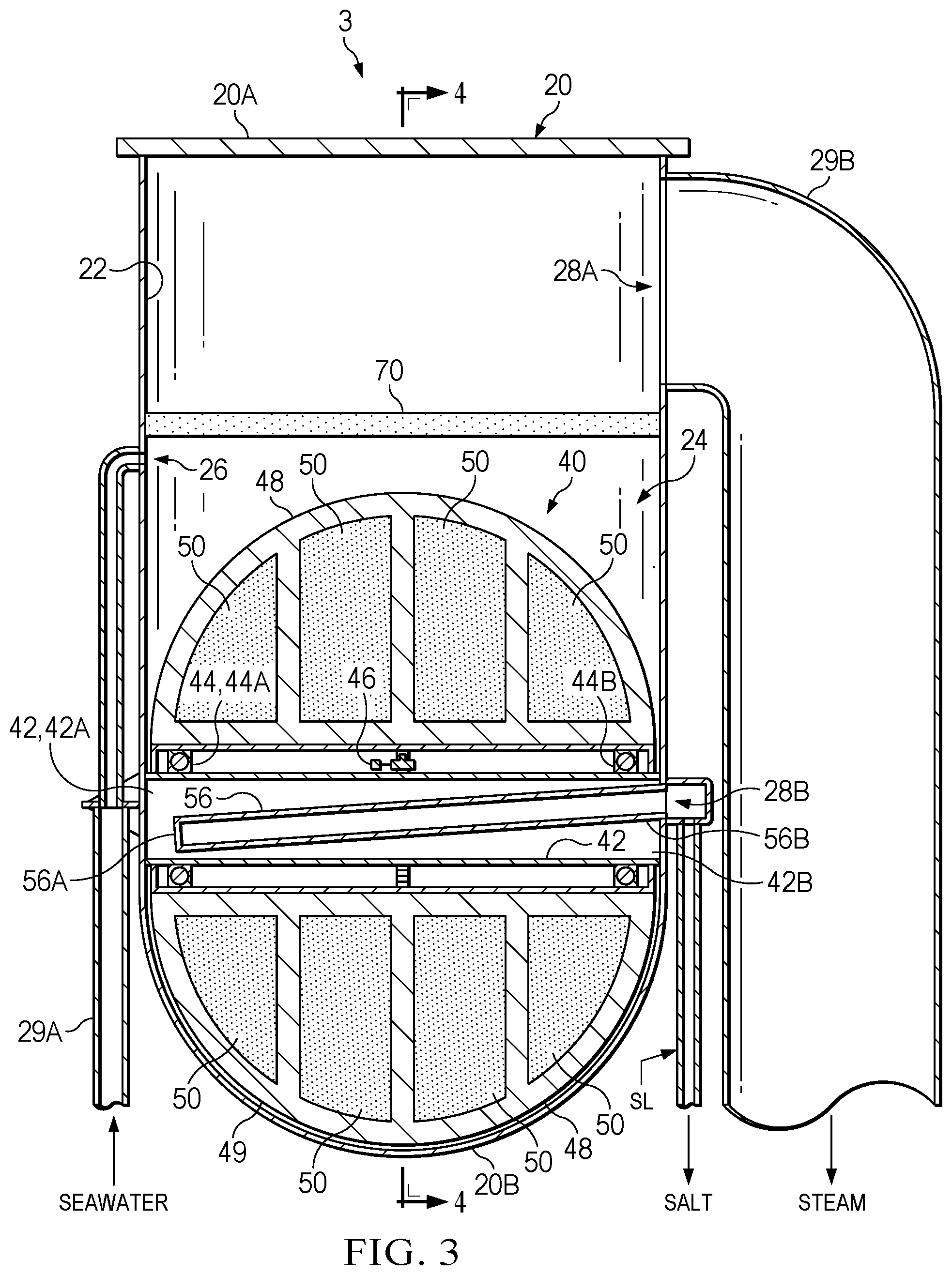 Patent US11780744 Figure 3 – Methods and apparatuses for distilling seawater and brine and removing salt