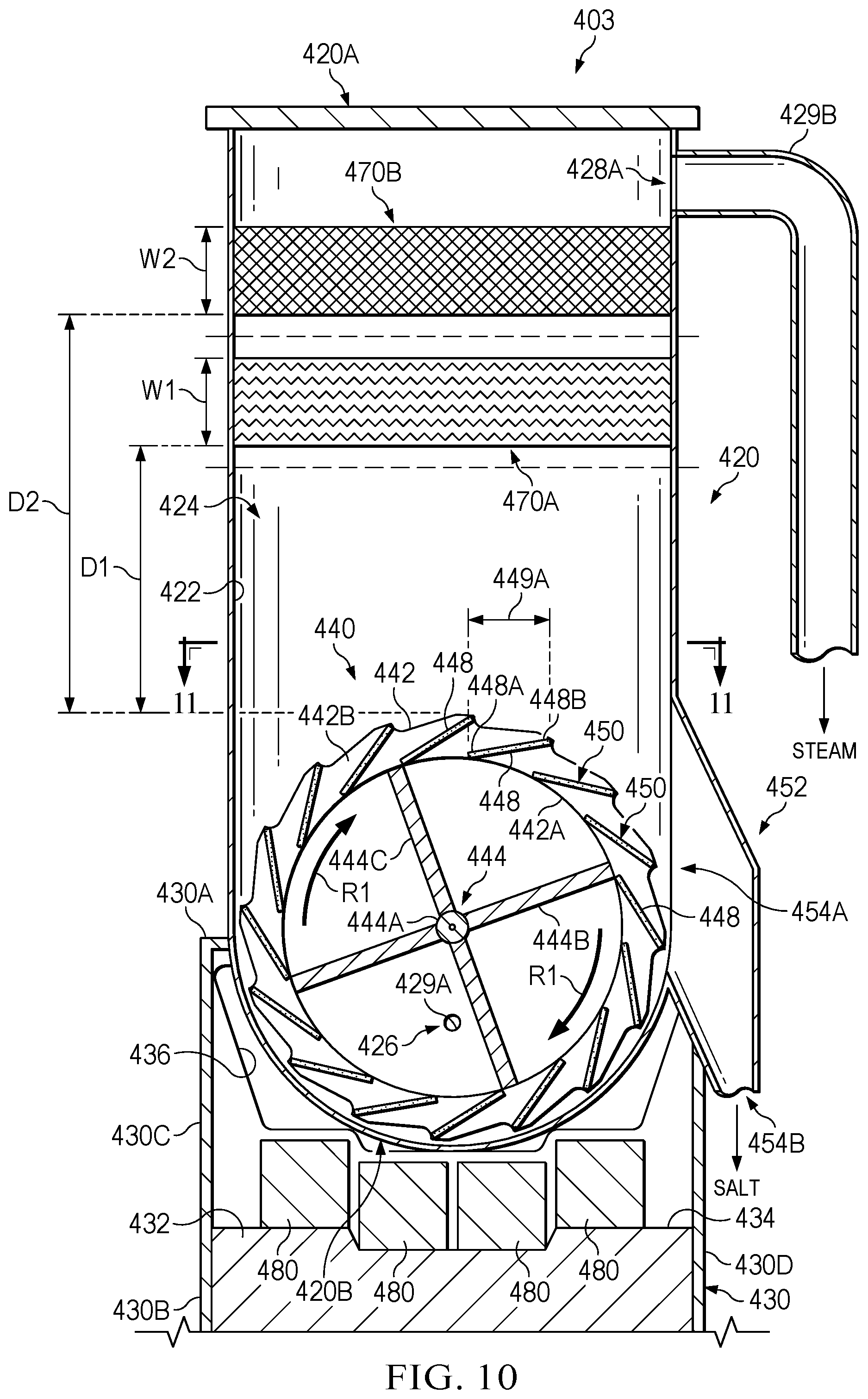 Patent US11780744 Figure 10 – Methods and apparatuses for distilling seawater and brine and removing salt