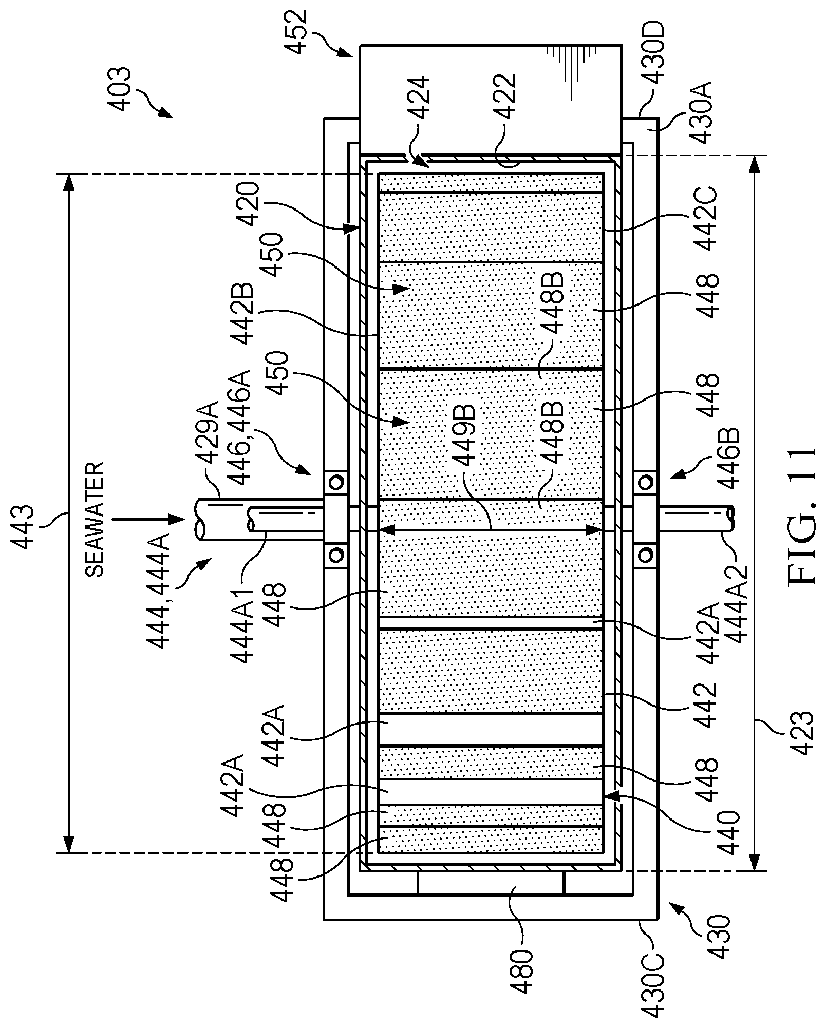 Patent US11780744 Figure 11 – Methods and apparatuses for distilling seawater and brine and removing salt