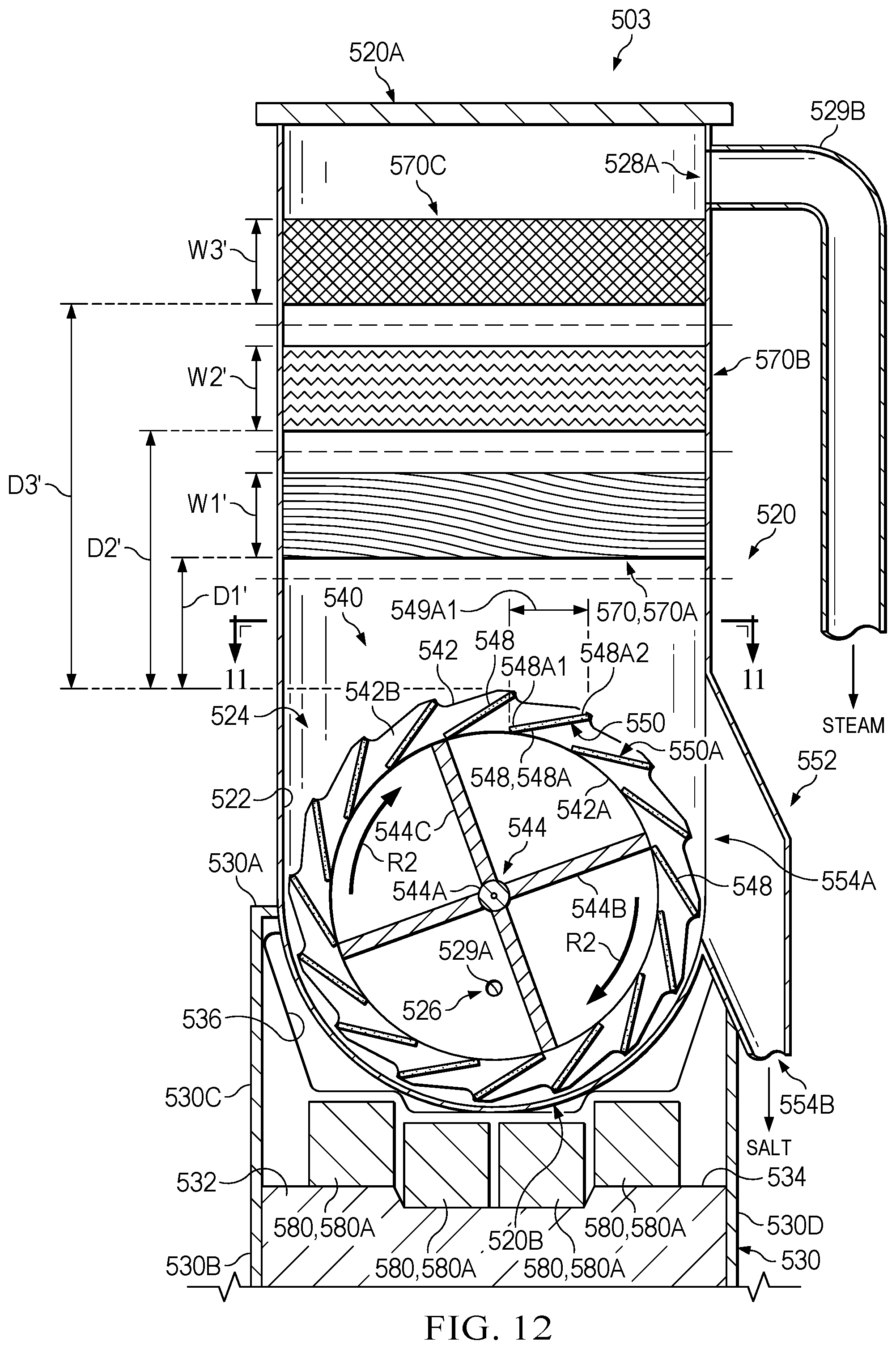 Patent US11780744 Figure 12 – Methods and apparatuses for distilling seawater and brine and removing salt
