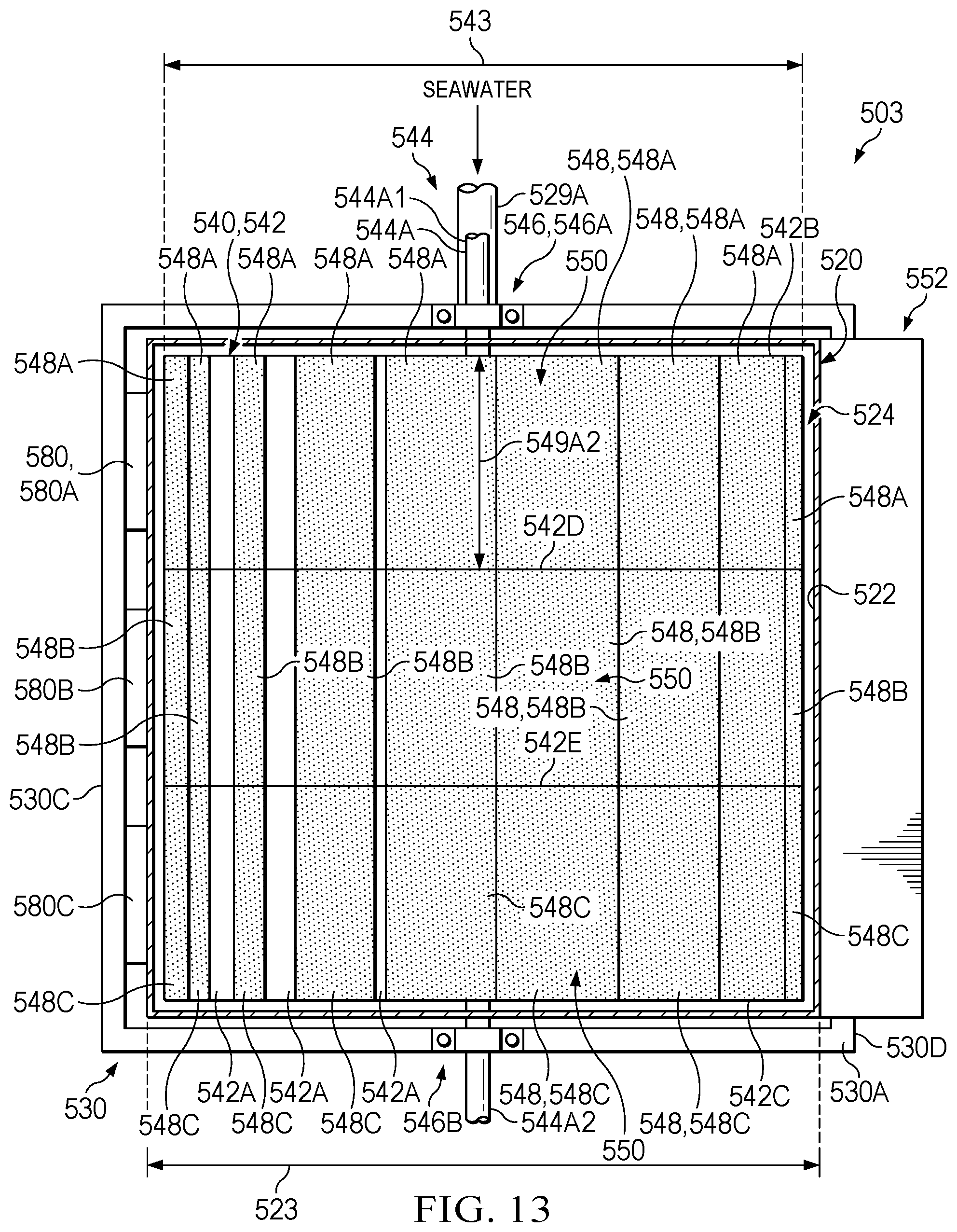 Patent US11780744 Figure 13 – Methods and apparatuses for distilling seawater and brine and removing salt