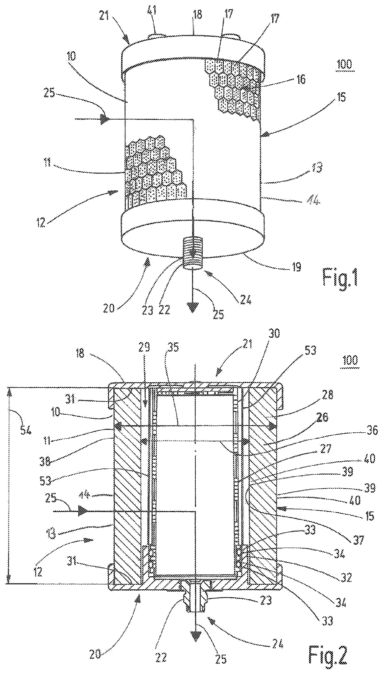 Patent US11780747 — Filter device particularly filter cartridge for water filters in aircraft — Figure 1