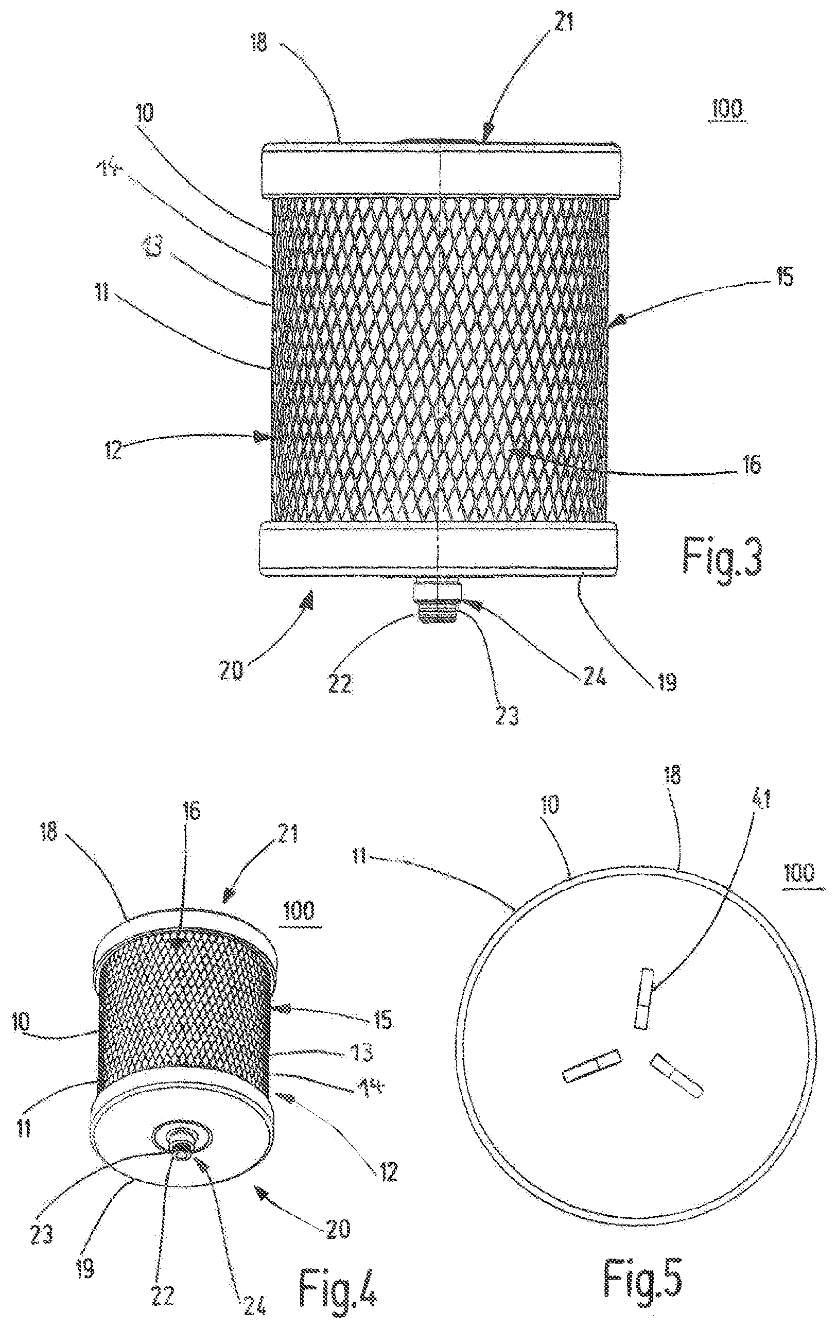 Patent US11780747 Figure 2 – Filter device particularly filter cartridge for water filters in aircraft