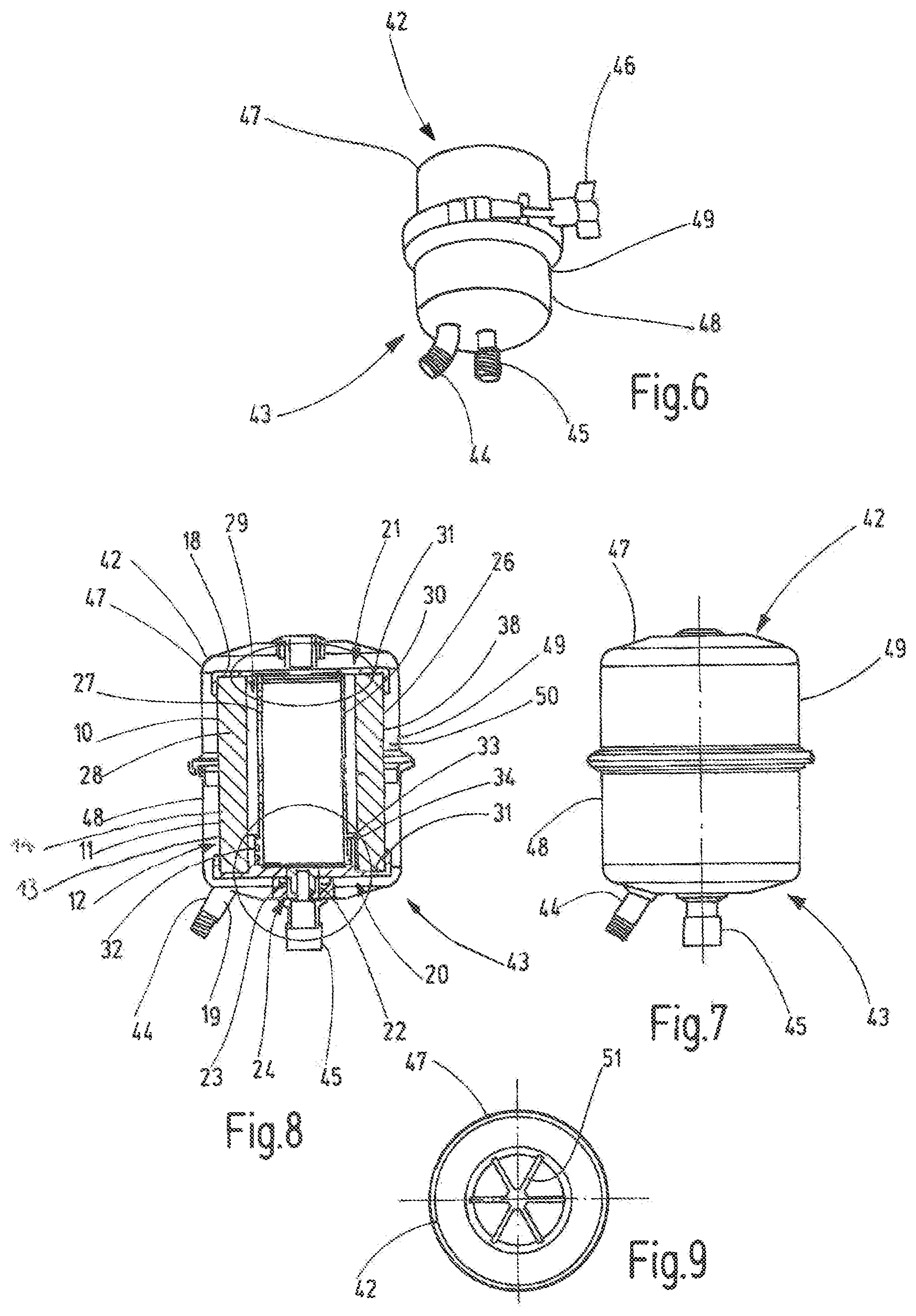 Patent US11780747 Figure 3 – Filter device particularly filter cartridge for water filters in aircraft