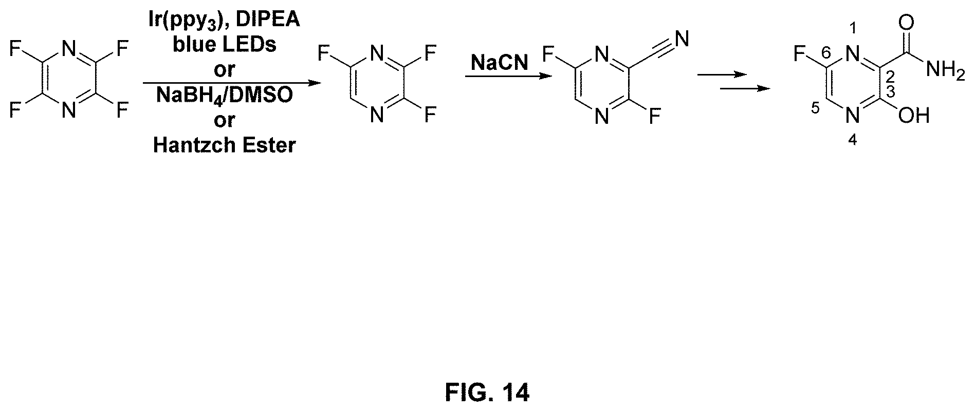 Patent US11780817 Figure 14 – Methods for preparing Favipiravir