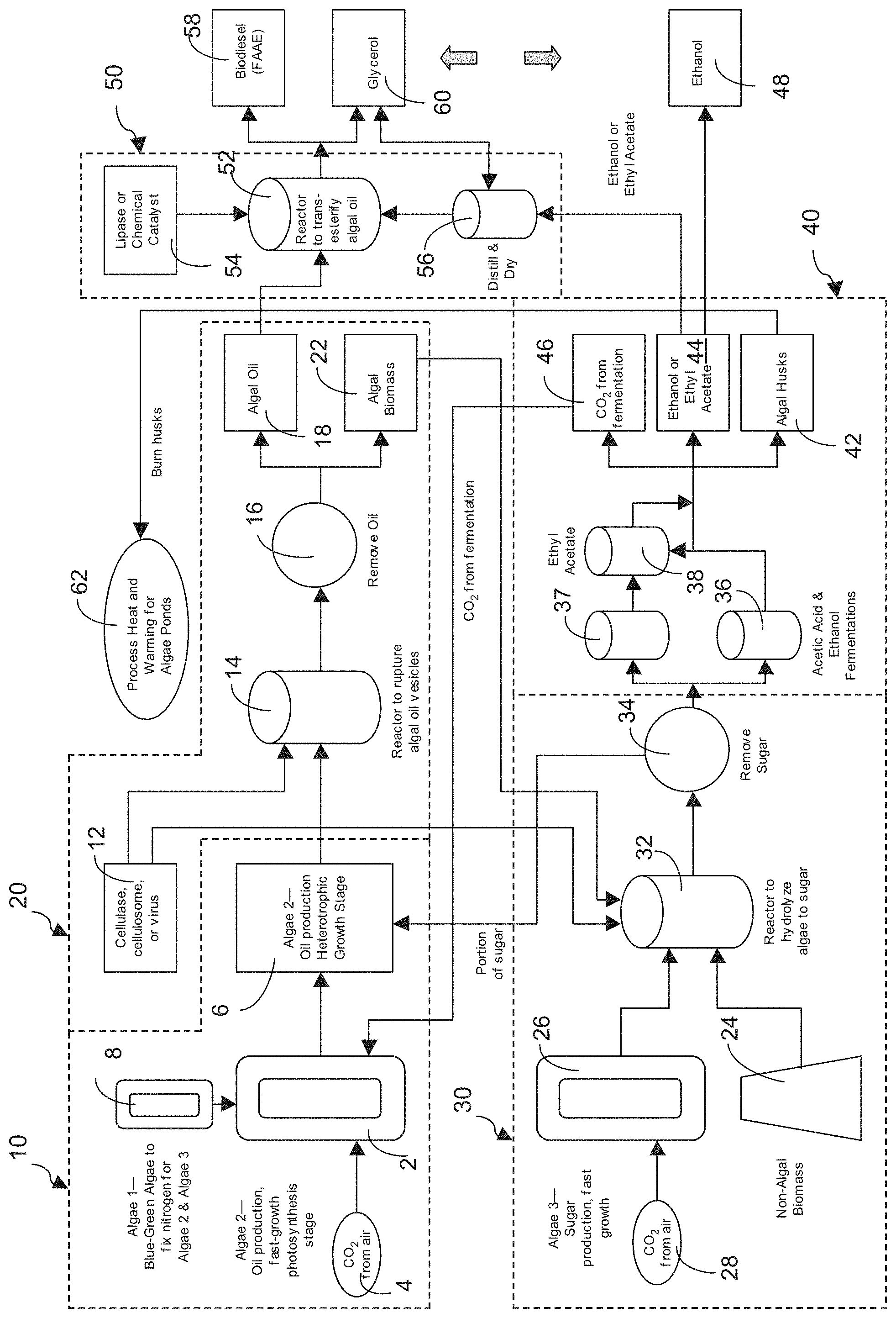 Patent US11781162 Figure 1 – Two-stage process for producing oil from microalgae