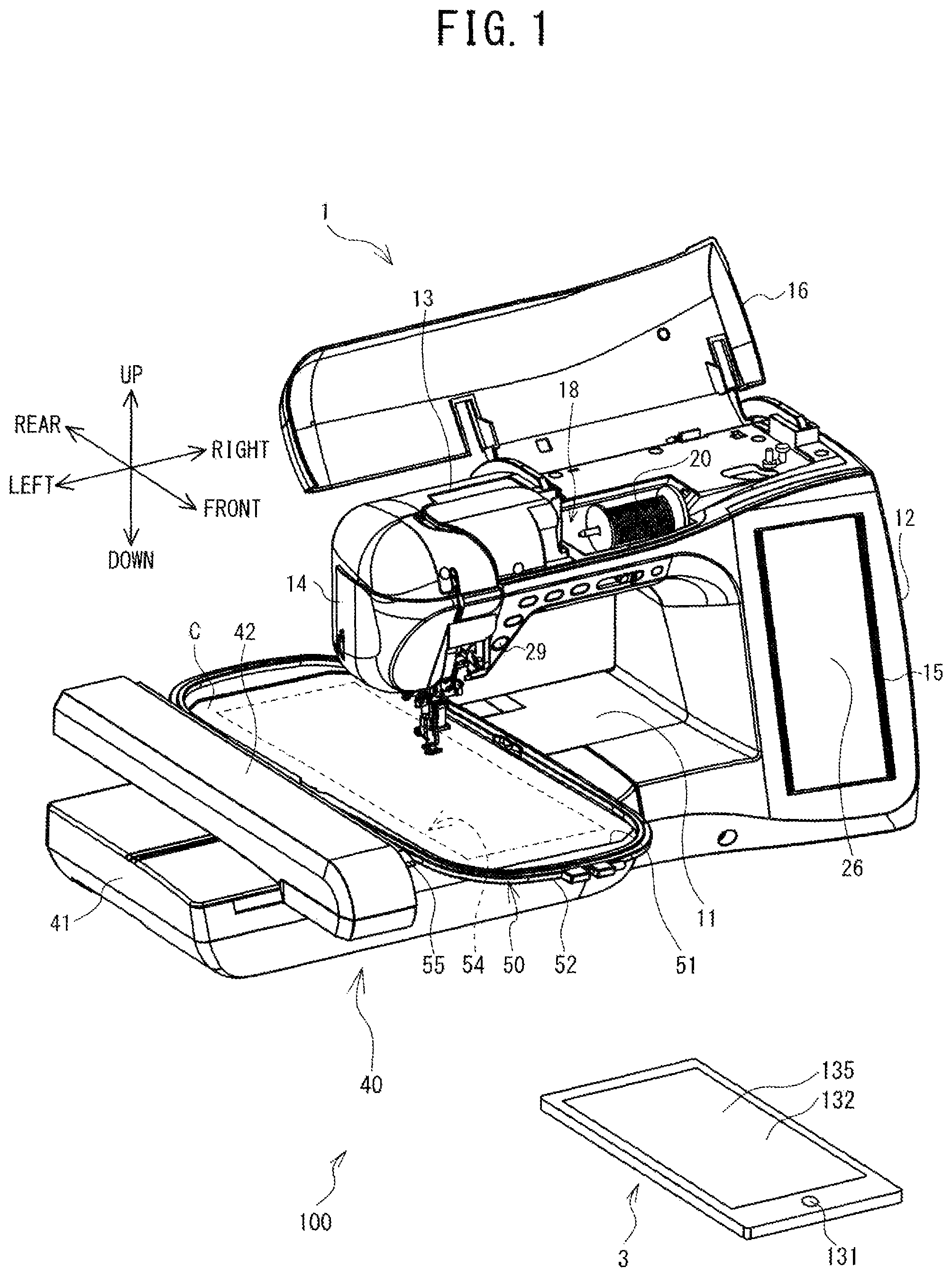 Patent US11781255 Figure 1 – Non-transitory computer-readable storage medium, embroidery pattern displaying device, and method