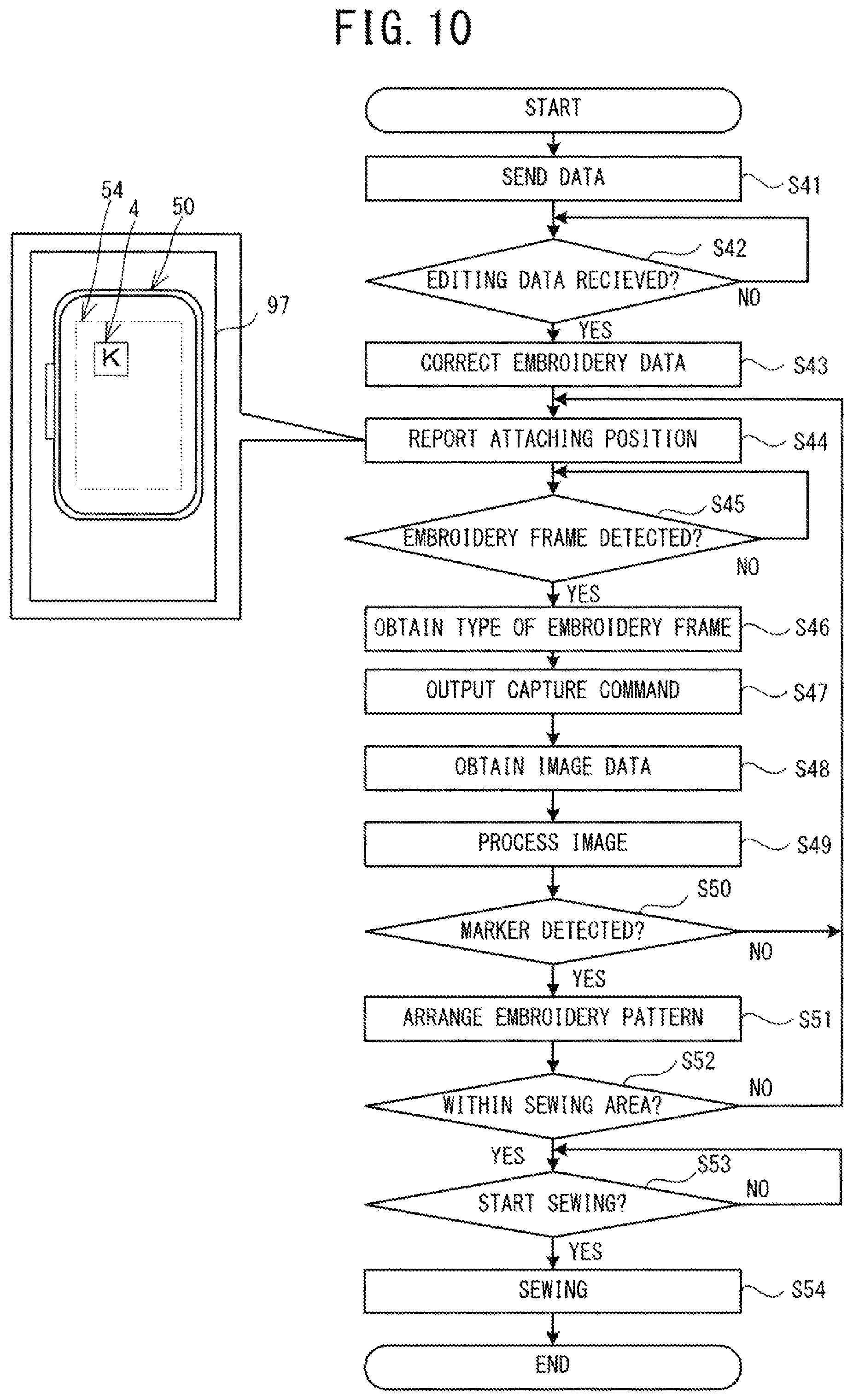 Patent US11781255 Figure 10 – Non-transitory computer-readable storage medium, embroidery pattern displaying device, and method