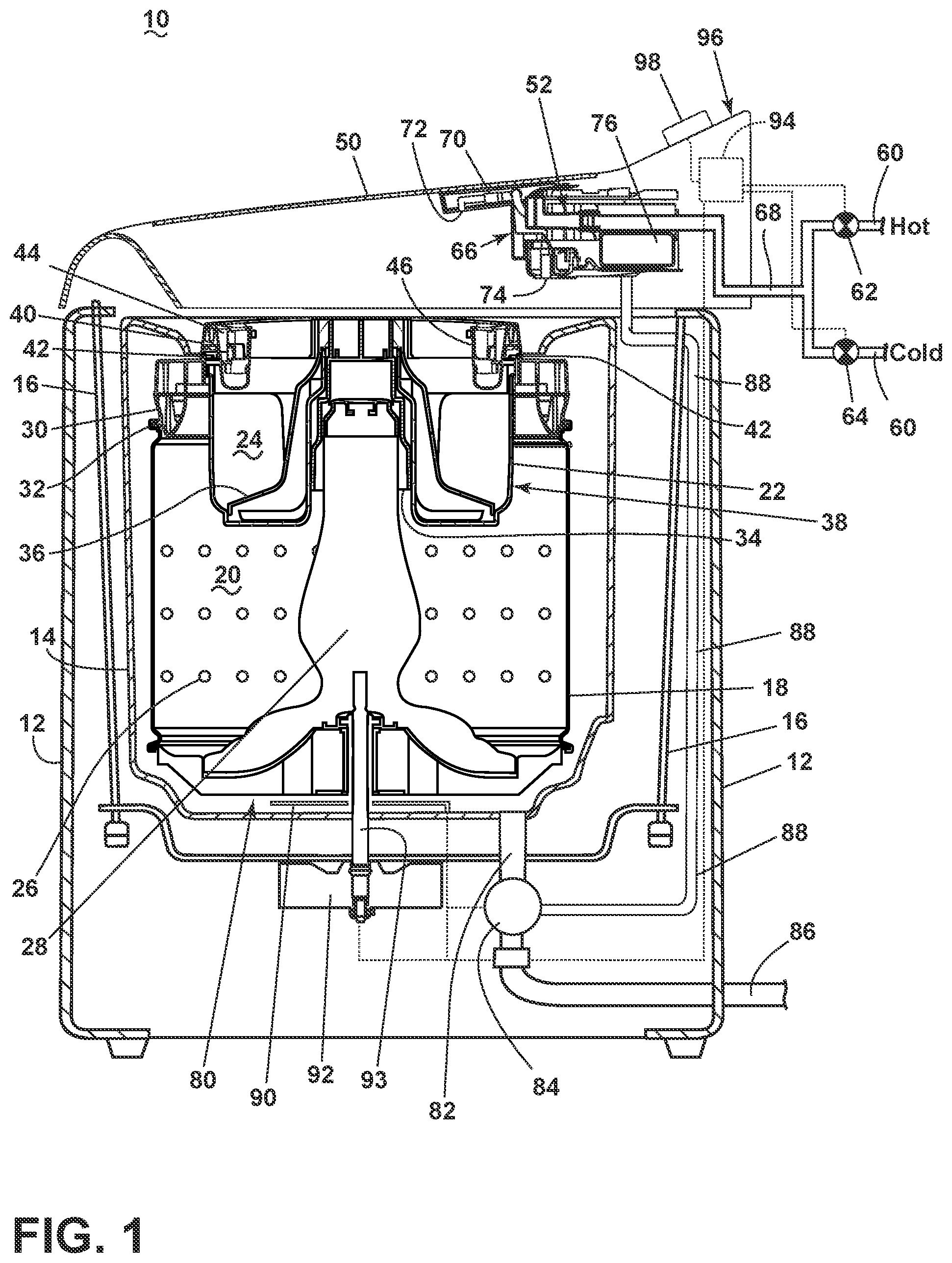 Patent US11781259 Figure 1 – Laundry treating appliance with removable basket