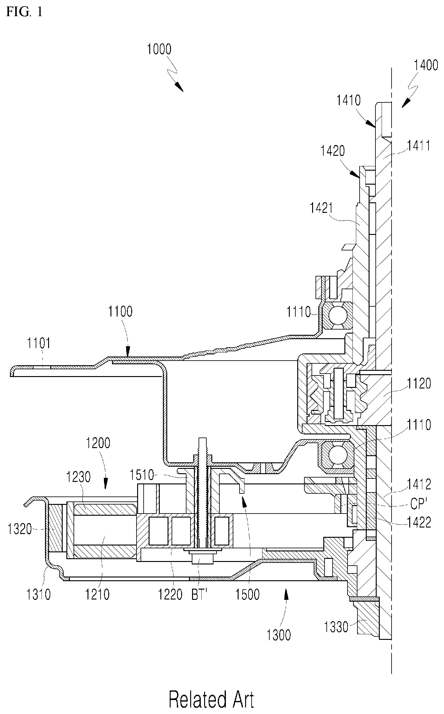 Patent US11781262 Figure 1 – Driving part assembly and top-loader washer thereof