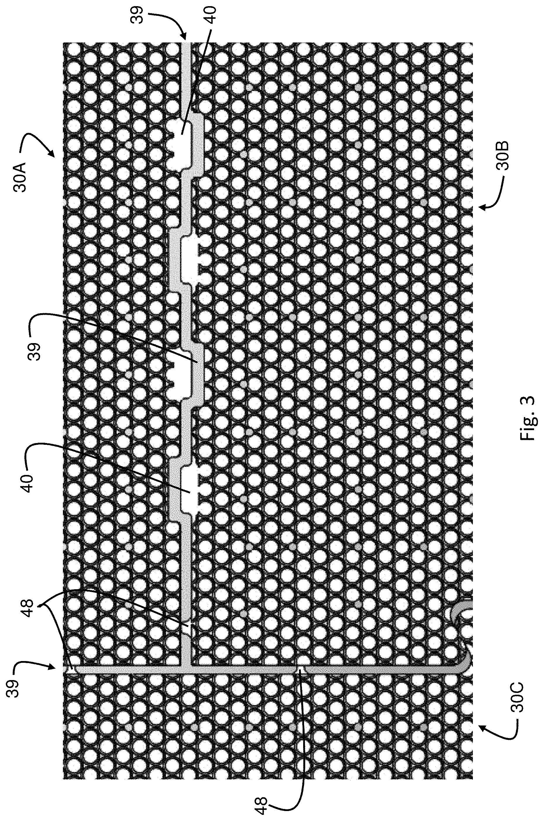 Patent US11781272 Figure 3 – Base for turf system with vertical support extensions at panel edges