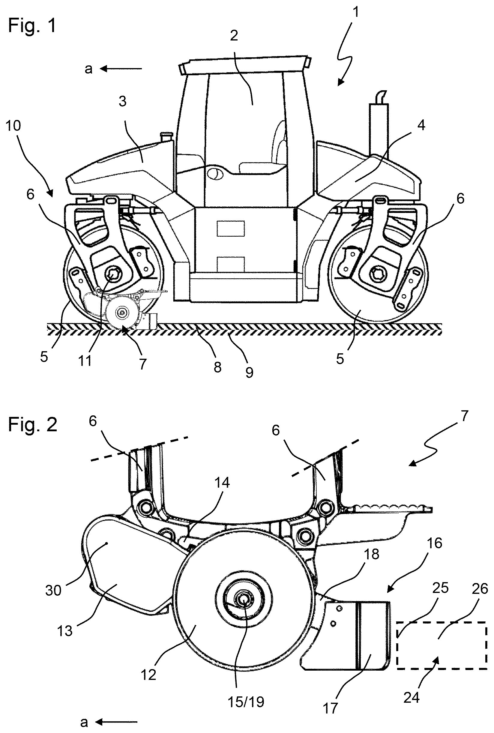 Patent US11781273 Figure 1 – Ground compaction apparatus for compacting a subsoil cover layer, asphalt roller, and method for operating a ground compaction apparatus