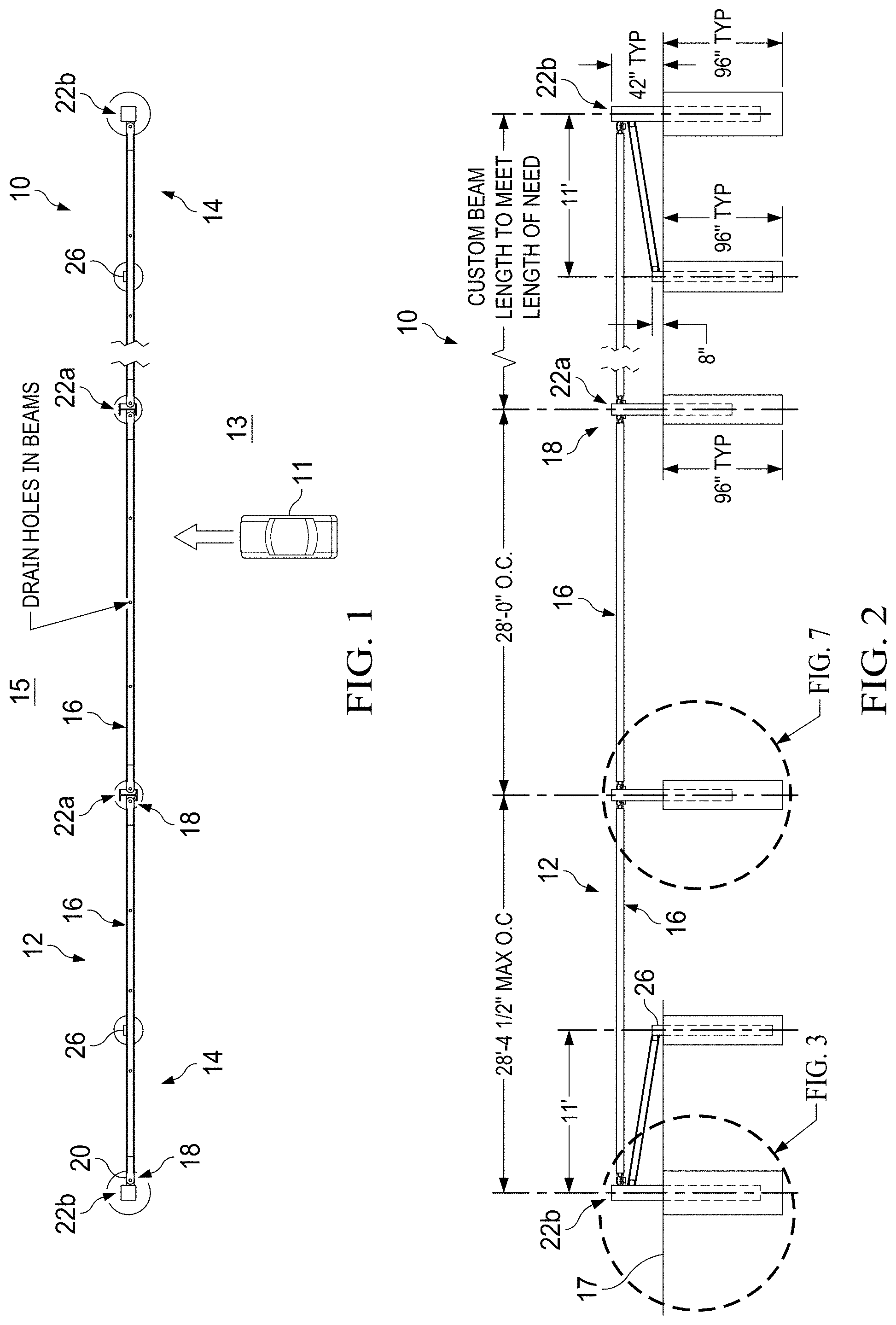 Patent US11781275 Figure 1 – Post and beam vehicle barrier